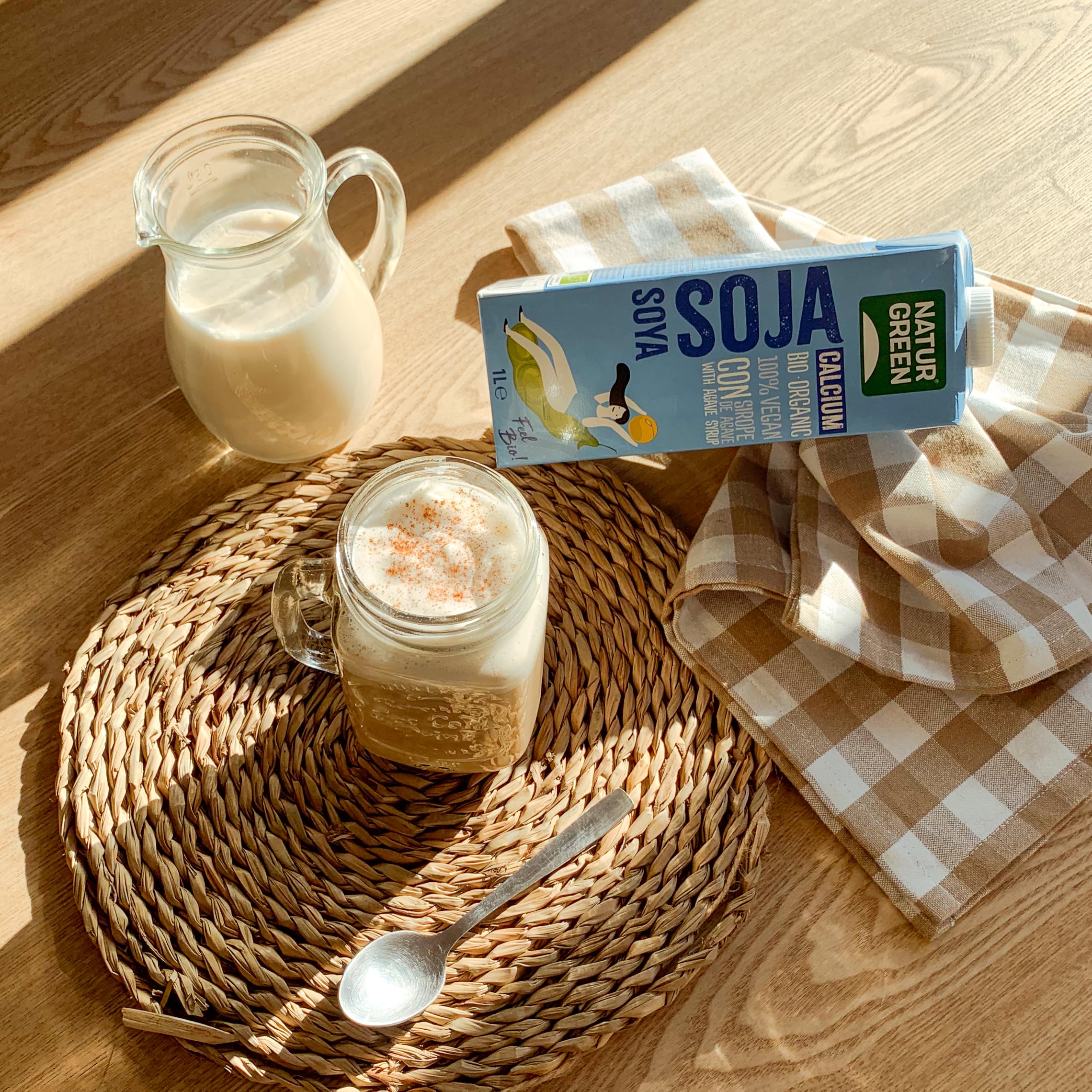 NaturGreen - Soja con Sirope de Agave BIO, Bebida de Soja Ecológica, Bebida Vegetal, Ingredientes Procedentes de Agricultura Ecológica, Sin Gluten, Sin Lactosa, Sin Huevo, Pack 6 Unidades de 1 L