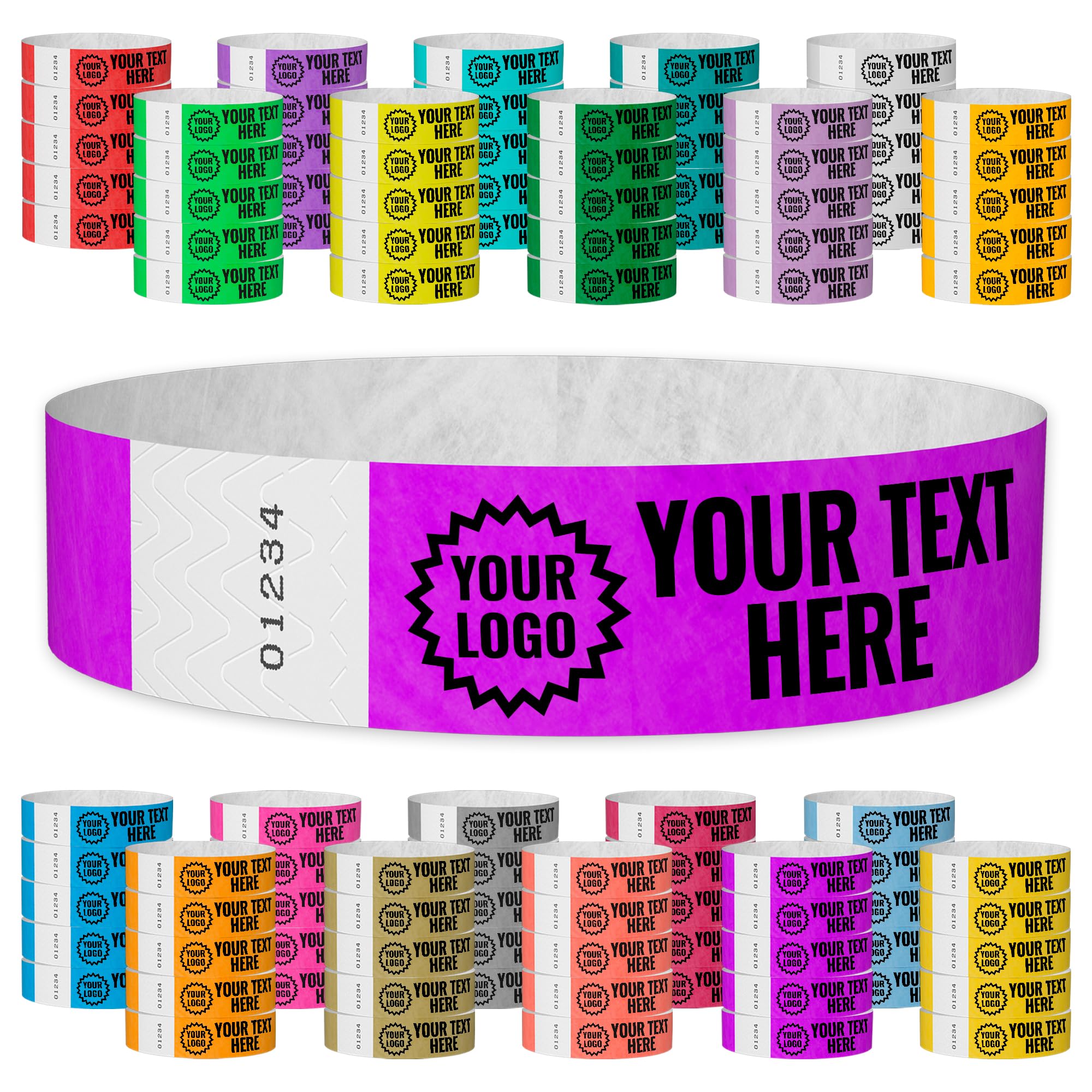 WristCo Pantone Purple Custom Imprint Wristbands - 100 Tyvek - Select Qty