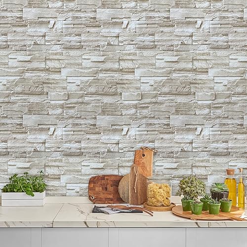 Miniatura 2 de ConCus-T Papel tapiz de ladrillo sintético de 17.71 x 236.22 pulgadas, papel tapiz de piedra para despegar y pegar, papel de contacto de ladrillo