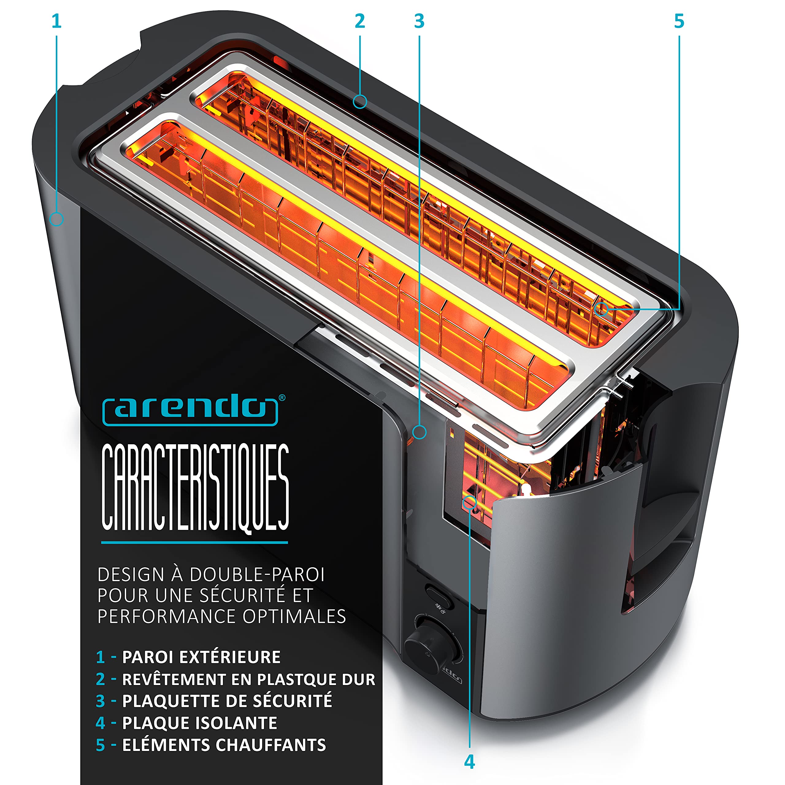 arendo - Grille Pain 2 Larges Fentes 4 tranches écran Digital - Grille-Pain Automatique 3en1-1500W - 6 Niveaux réglable décongélation réchauffe viennoiseries Plateau à miettes -Toaster Cool Grey