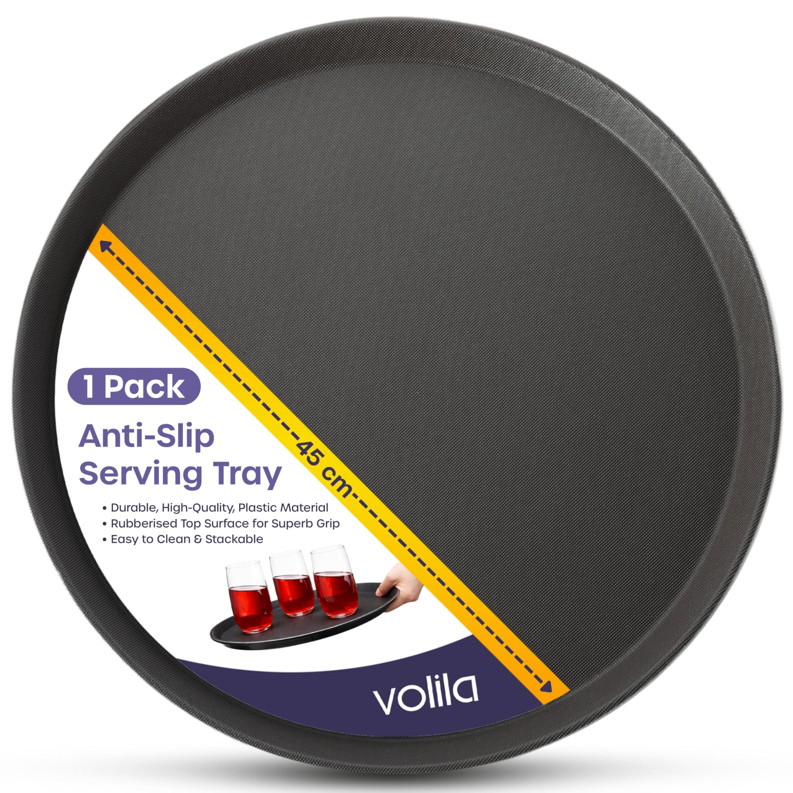 Volila Black 45Cm Tray - 1 Pack Black Round Tray - 45Cm (1 Pack) Rubberized Round Trays For Food Serving And Drinks - Dishwasher Safe Non Slip Tray For Parties, Gatherings, Bars, Restaurants, And Home Use