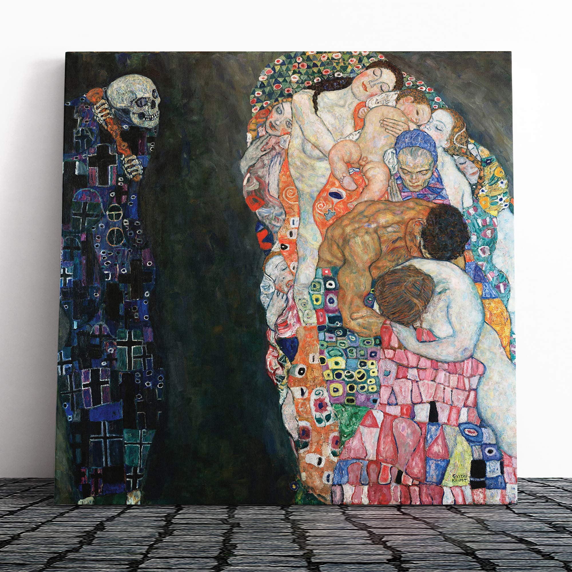 Gustav Klimt Death and Life Canvas Print | Gallery Wrapped 30mm Frame Wall Art | 20x20 inches | Ready to Hang | Contemporary Picture | Living Room Bedroom Lounge Office