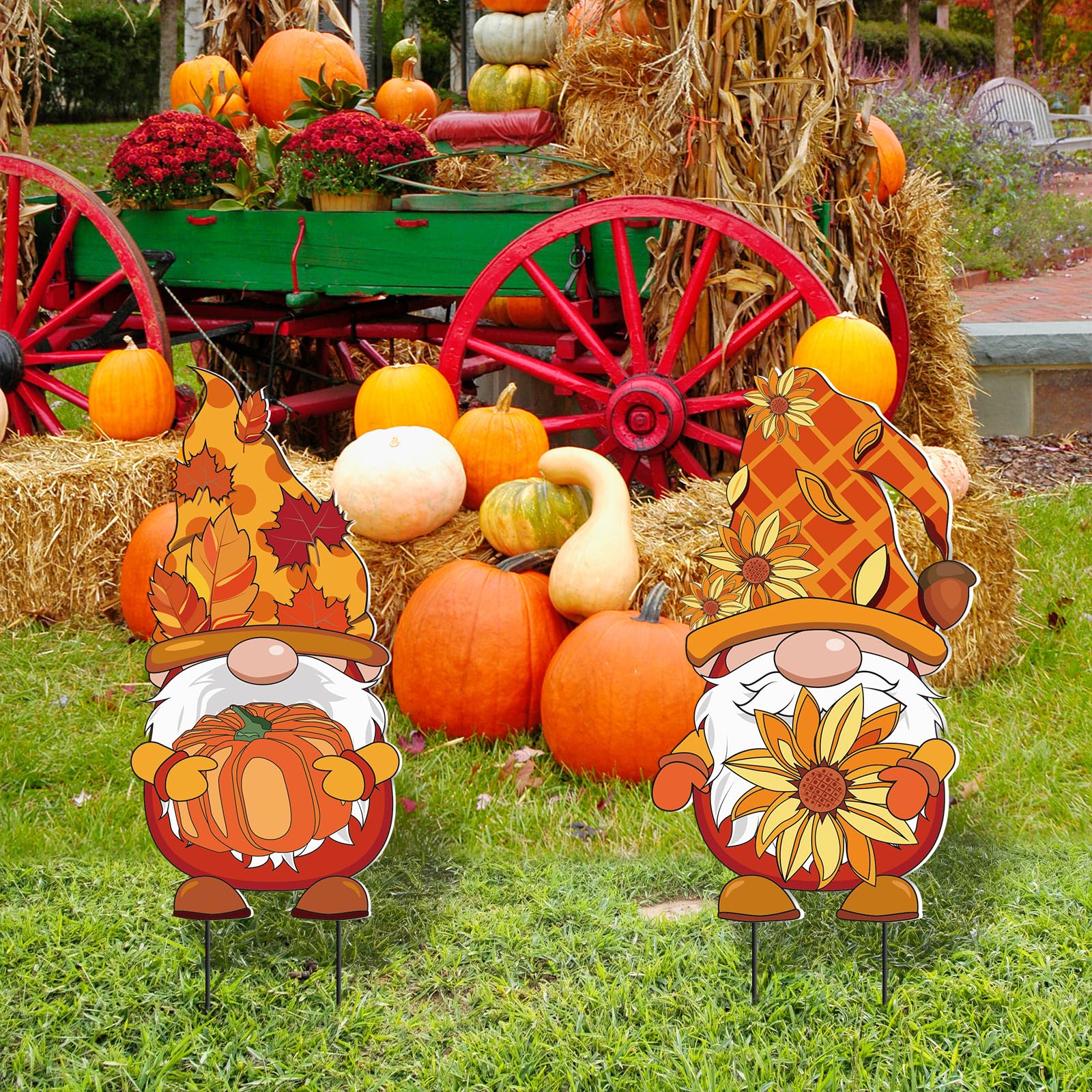 Herbst-Zwerg Statue Aus Harz – Kürbis-Zwerg Mit Weißem Bart, 17 Cm, Für Garten, Terrasse & Herbstdeko