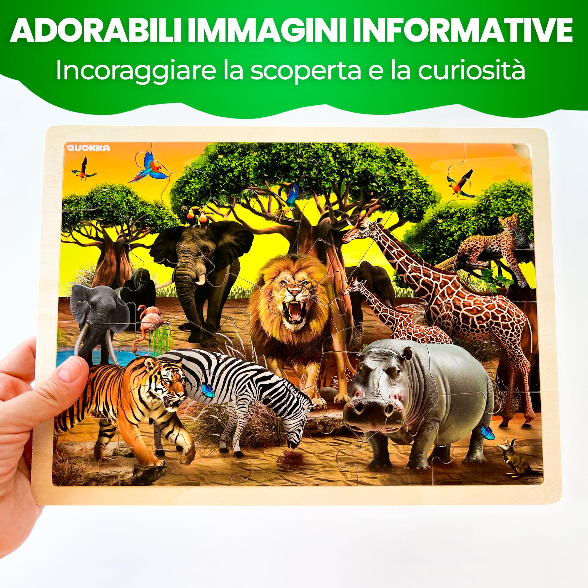 QUOKKA Puzzle Legno Bambini 3 4 5 Anni – 4x48 Pezzi Puzzle Animali Montessori – Gioco Educativo in Legno con Animali Realistici – Regalo per Bambini e Bambine 6 7 8 Anni
