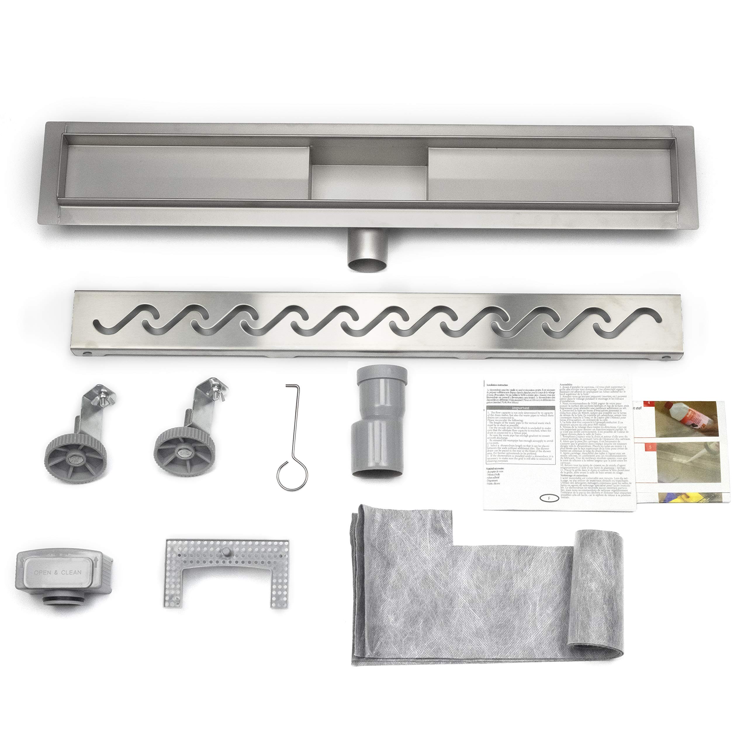 Caniveau de Douche Italienne en Acier Inox Siphon Sol d'Évacuation Rectangulaire 90 cm