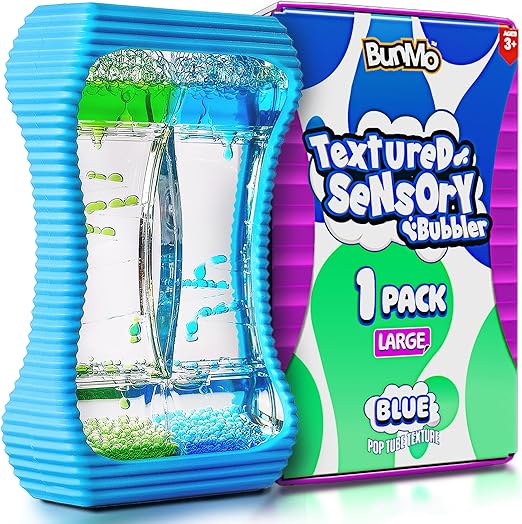 BUNMO Liquid Motion Bubbler Sensory Toy - Calming Fidget Toy for Kids & Adults, Textured Silicone Bubble Timer with Mesmerizing Liquid Flow Sensory Bottles - Large Blue