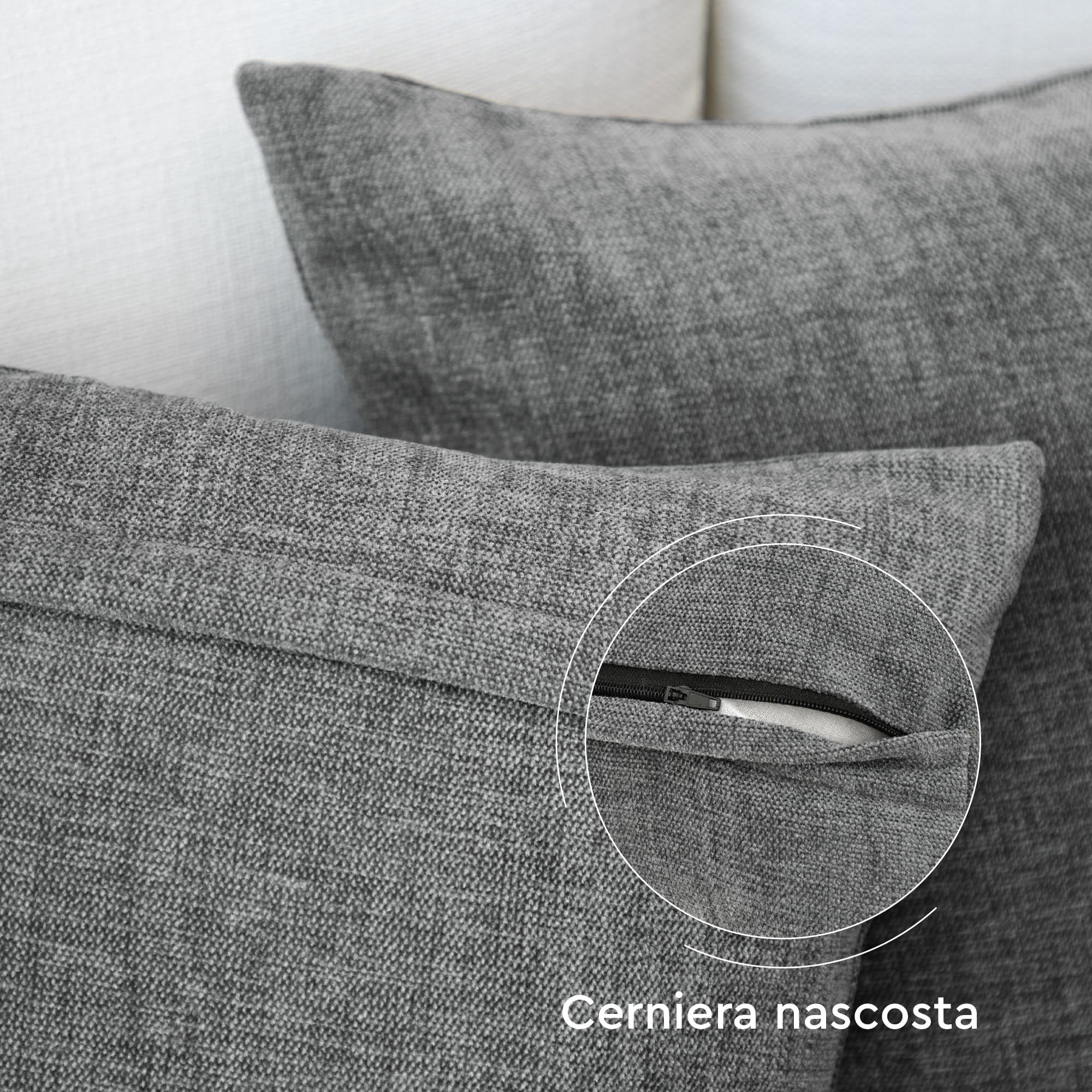 Encasa XO Fundas de Cojín de Chenilla Juego de 2 | Gris - (24"x24") (60x60 cm) | Fundas Decorativas de Cojín Cuadrado para Sofá, Decoración del Hogar, Sofá
