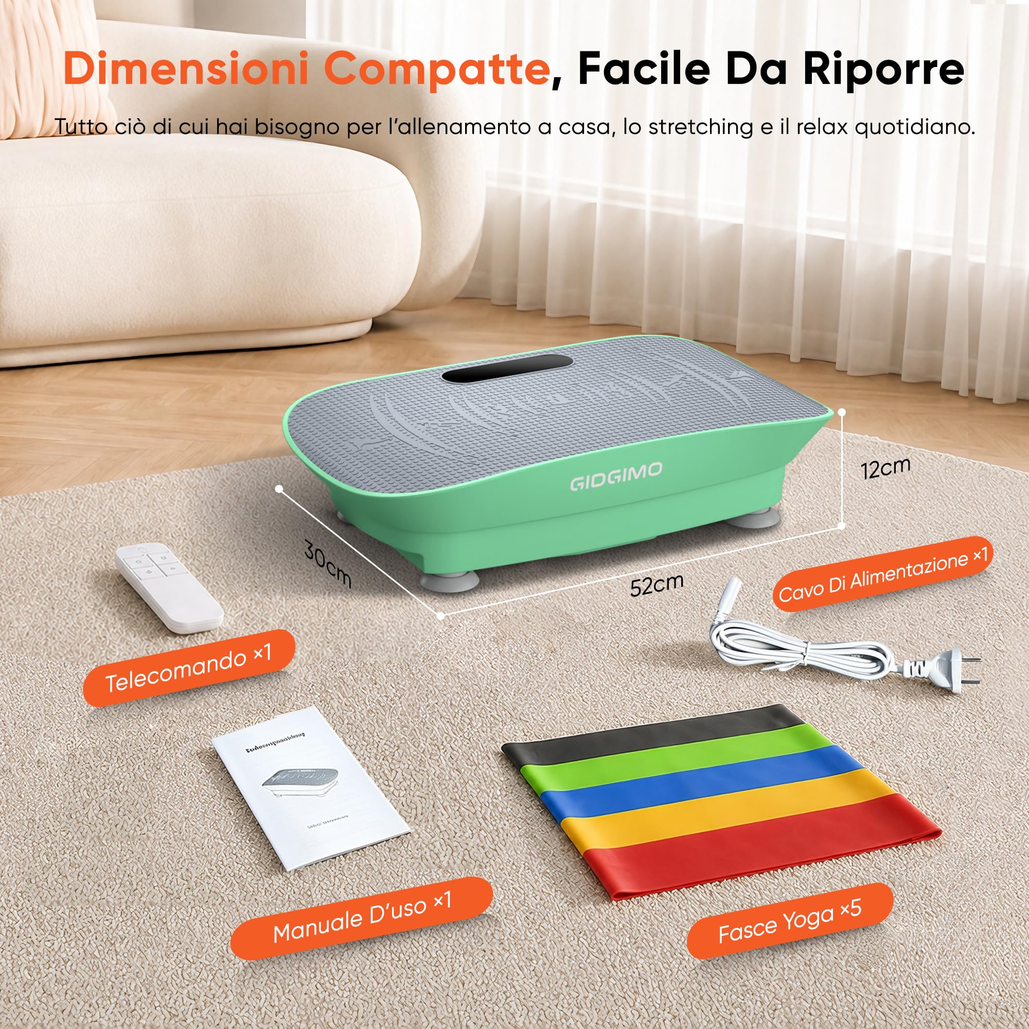 GIDGIMO Pedana Vibrante Fitness, Piattaforma Vibrante per Allenamento Total Body a Casa, con Musica Bluetooth, Telecomando e 5 Bande di Resistenza