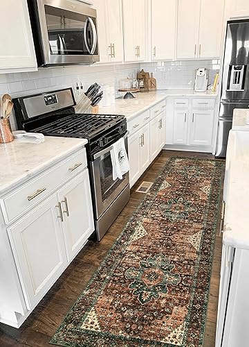 Vista 257 de Moynesa Alfombra de pasillo ultrafina lavable, vintage, de 2 pies 6 x 8 pulgadas, antideslizante, resistente a las manchas, resistente a