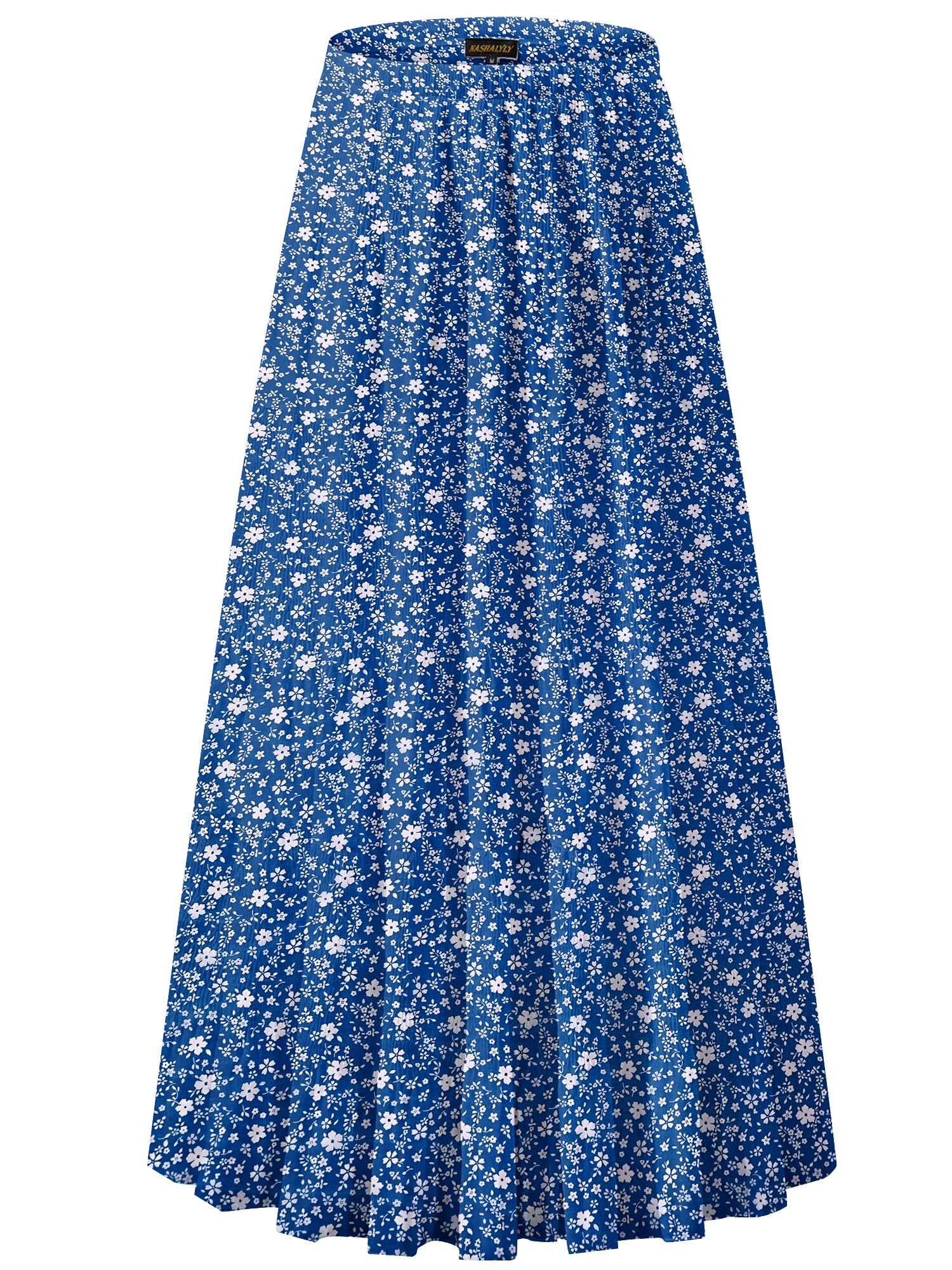 NASHALYLY Women's Chiffon Elastic High Waist Pleated A-Line Flared Maxi Skirts, Flower-187, S