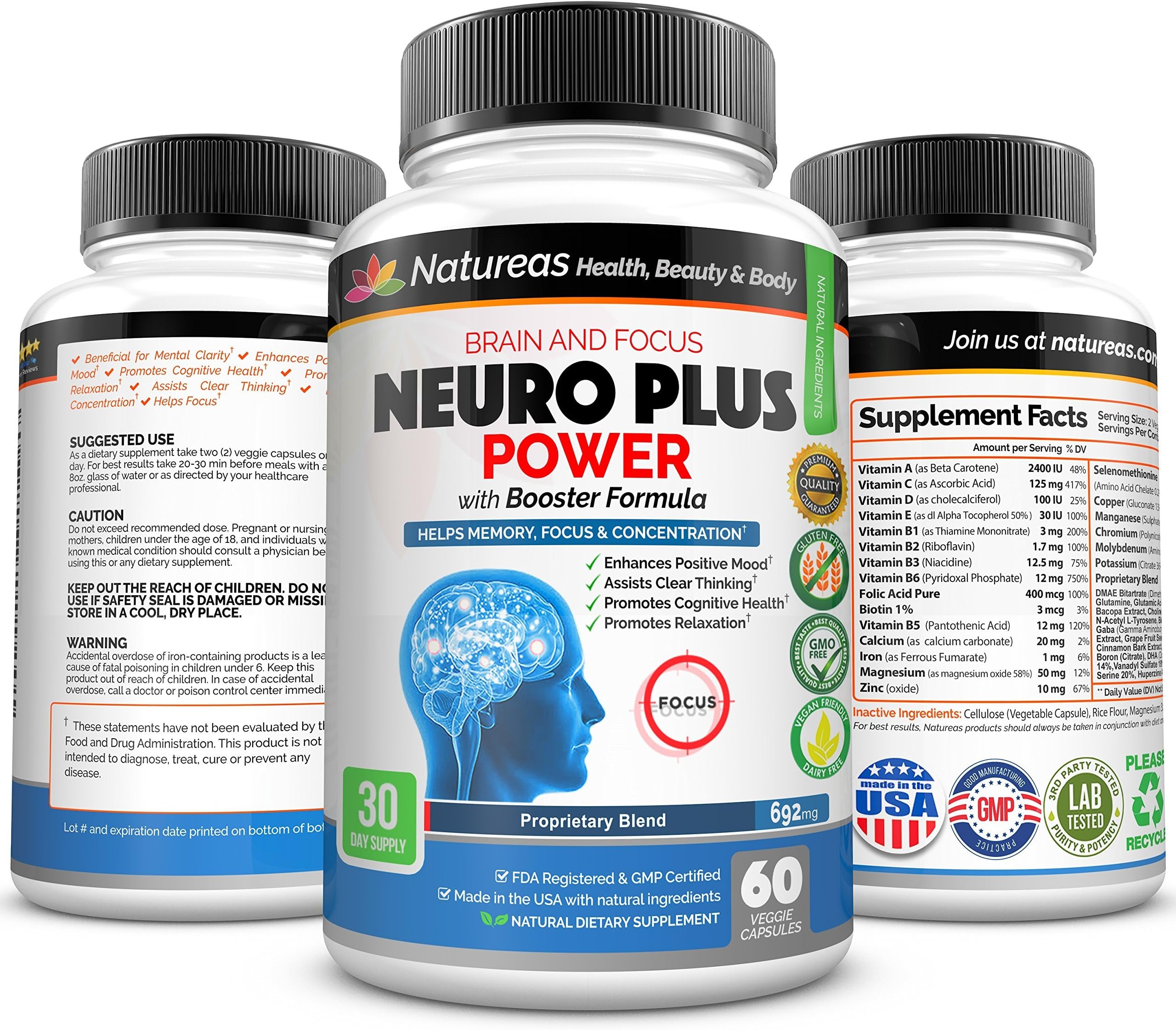 Brain Boost for Memory, Sharp Mind, Focus, Clarity, Concentration, Alertness and Positive Mood. Promotes Relaxation