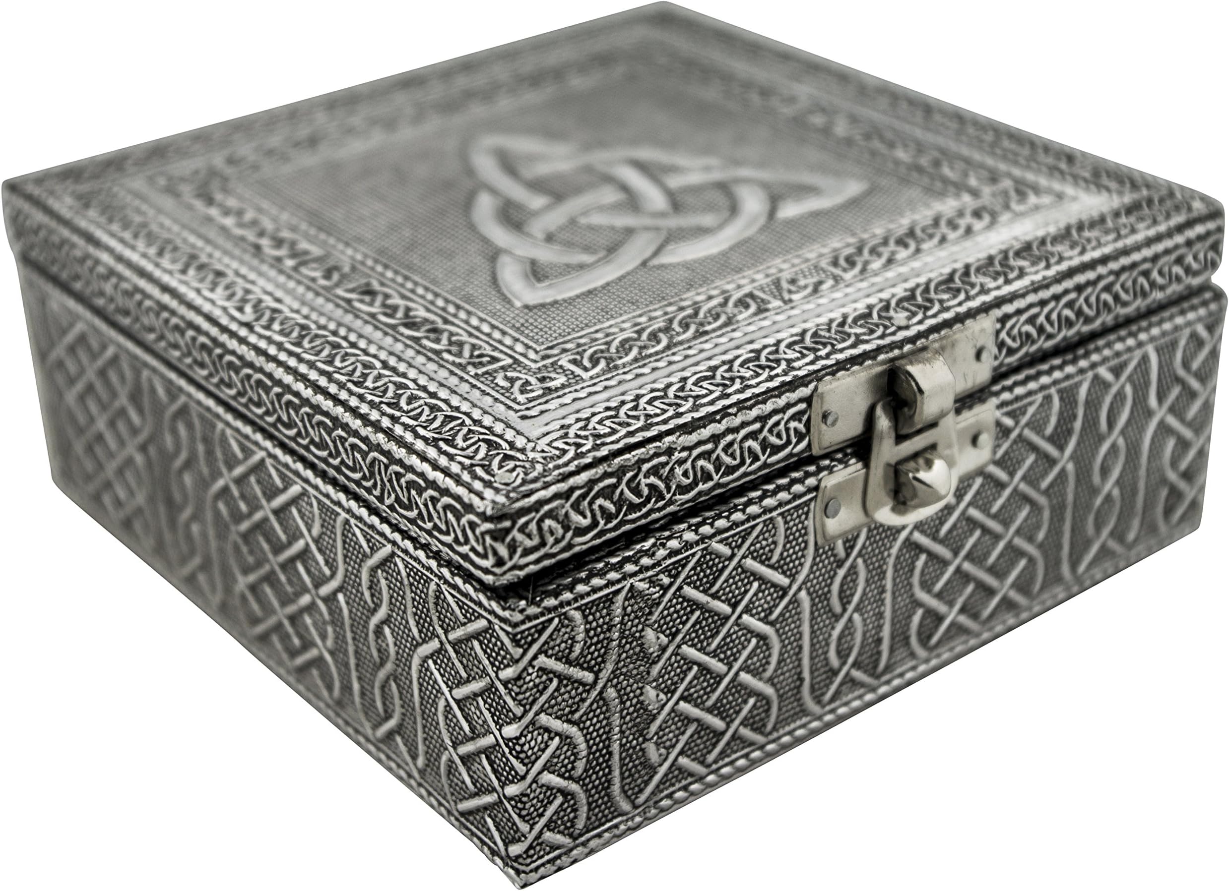 PLESIU VGI Elegant Jewelry Box with Hammered Metal Cladding and Soft Fabric Interior (Celtic, Silver Finish)