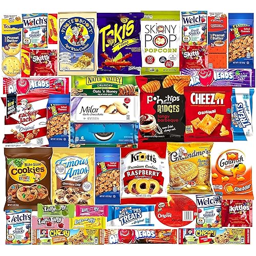 Ultimate Variety Sampler Care Package (40 Count) - Easter Treats Gift Basket Adults Kids Grandkids Guys Girls Women Men Boyfriend Birthday Cookies Chips College Student Office School