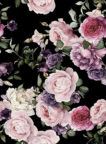 SANILA Papel tapiz floral vintage de peonía para dormitorio, sala de estar, papel tapiz autoadhesivo de flores moradas, 17.32 x 118.1 pulgadas