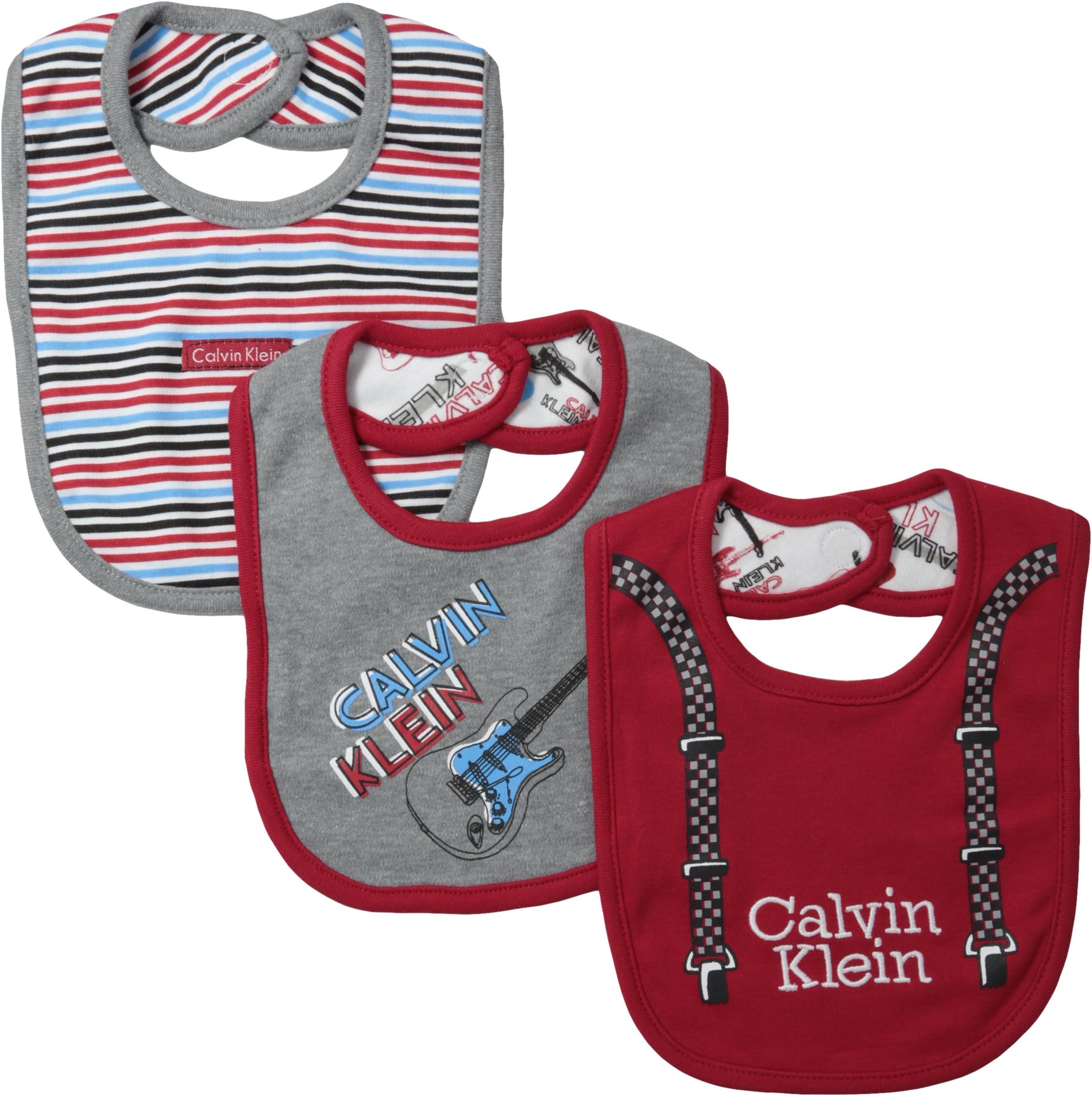Calvin Klein Baby-Boys Newborn 3 Pa Bibs Red and Gray Group