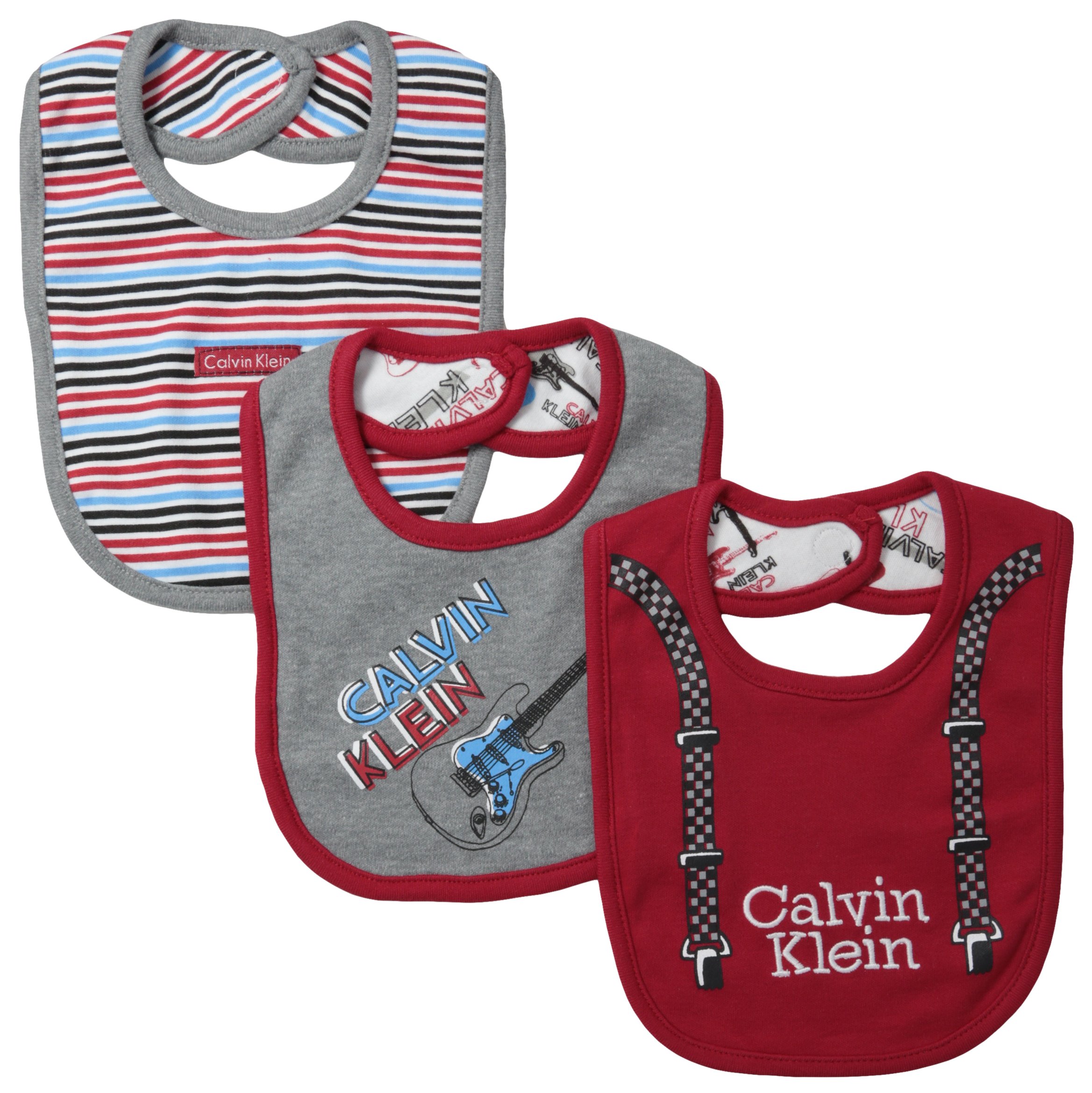 Calvin Klein Baby-Boys Newborn 3 Pa Bibs Red and Gray Group