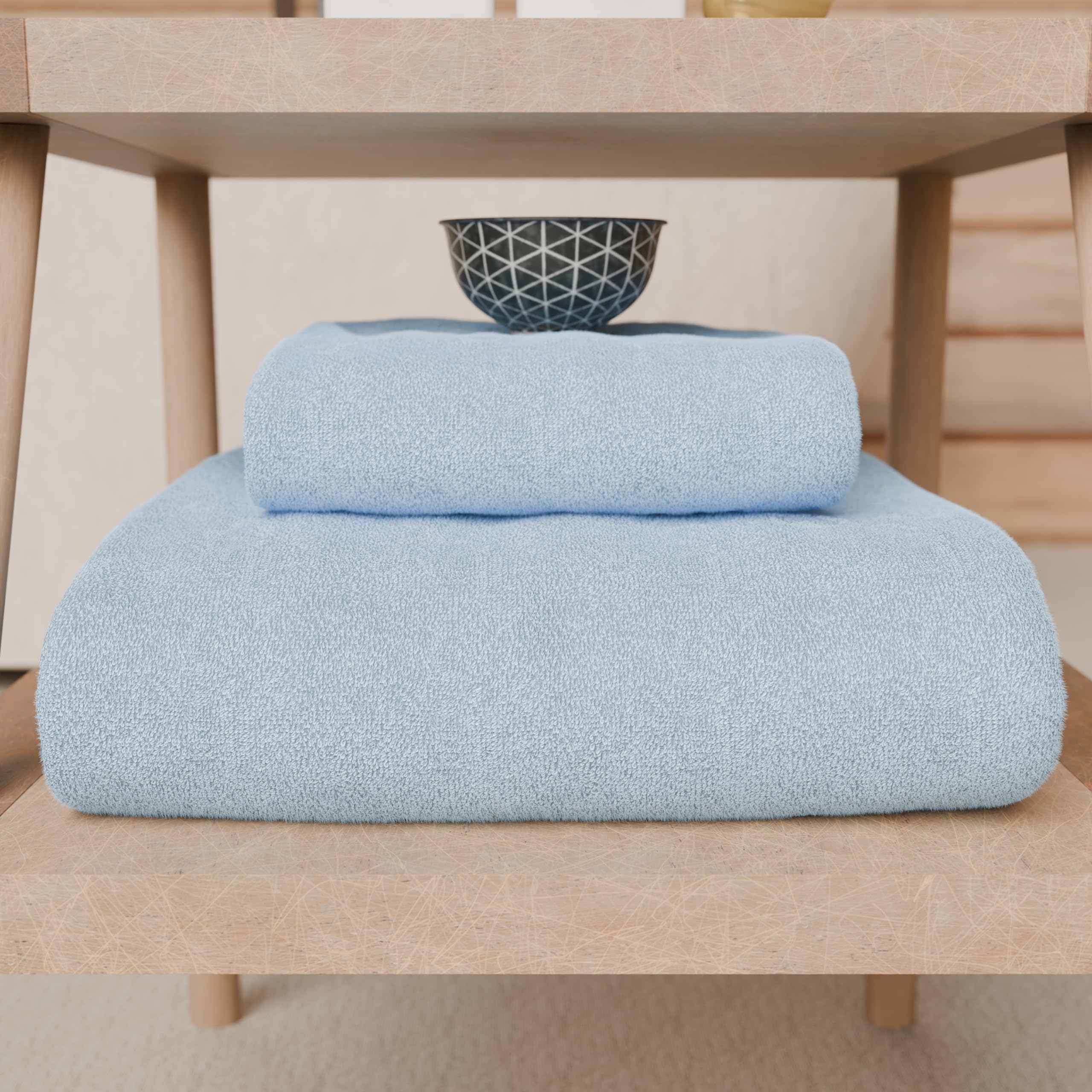 PETTI Artigiani Italiani - 100% Cotton Terry Bath Towels, 1+1 Towel Set, 2 Pieces 1 Face Towel and 1 Hand Towel, Light Blue Towels - Image 4