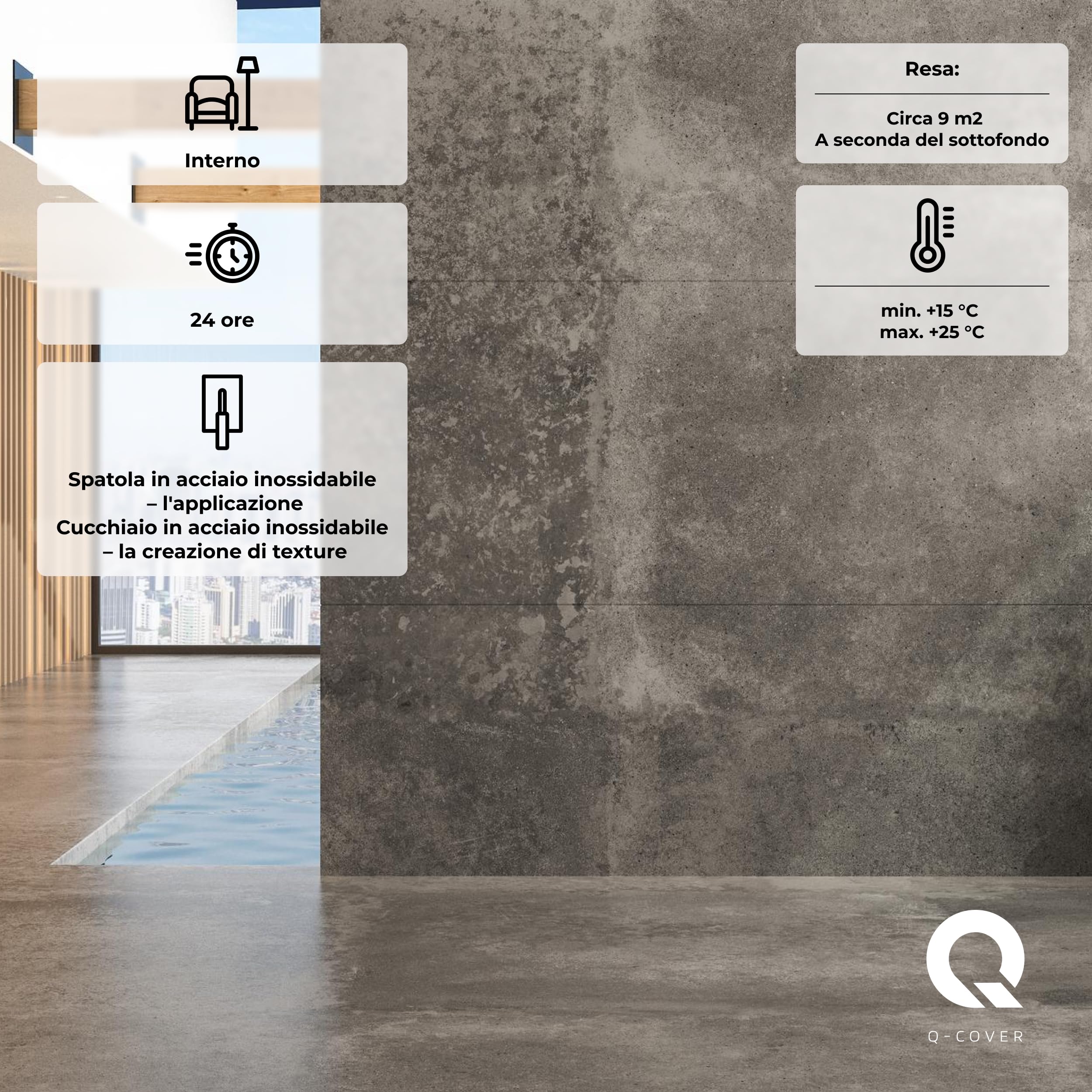 Beton Architekt 15 kg Bianco | intonaco decorativo effetto cemento per interni | pronto all’uso | resa ca. 10 m² | ampia scelta colori