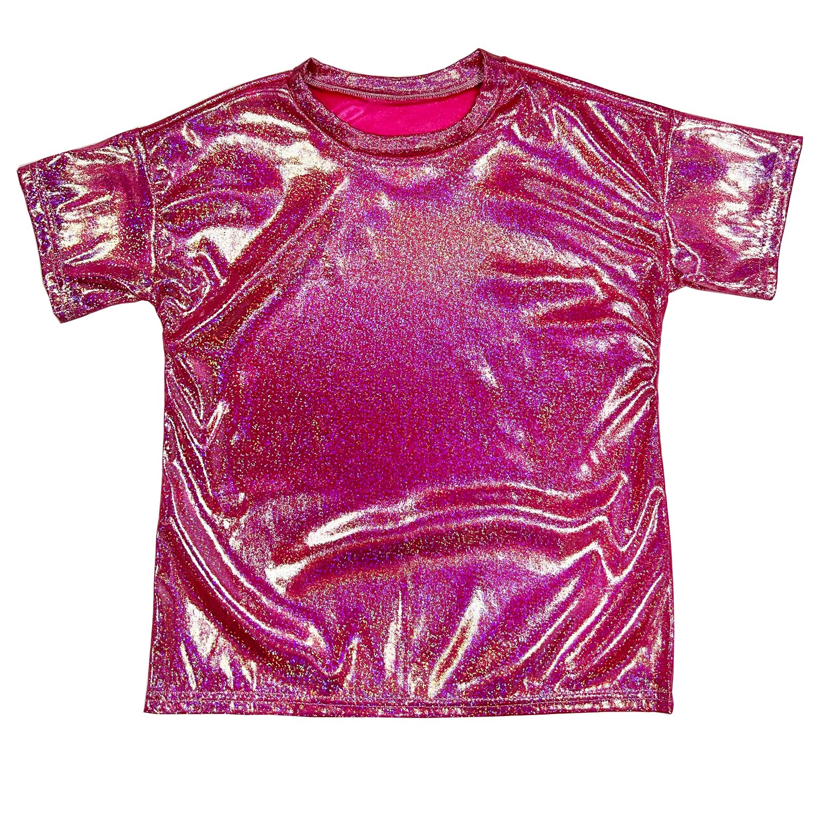 ZUYPSK T-shirt métallique pour enfants garçons et filles - Haut ample - Manches courtes - Paillettes - Fête de performance - T-shirt de danse jazz