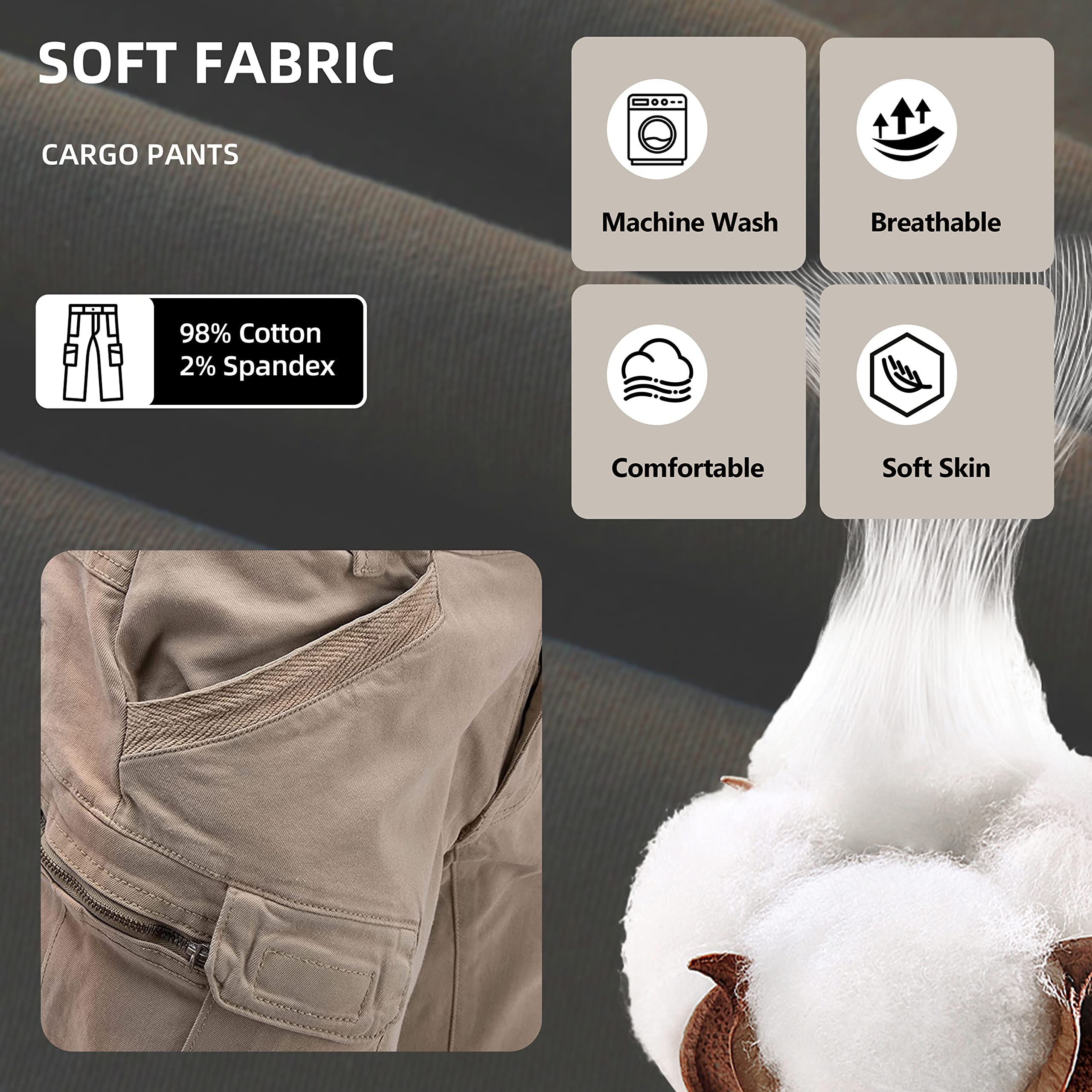 X RAY Slim-Fit Stretch Cargo Pants, Flex Hiking Casual Multi Pockets Tactical Work Pant Pantaloni Uomo