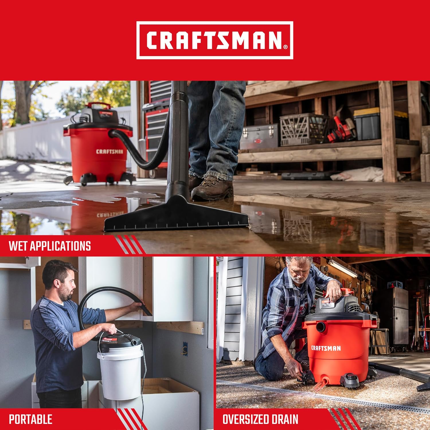 CRAFTSMAN CMXEVBE17596 20 Gallon 6.5 Peak HP Heavy Duty Wet Dry Shop Vacuum with Filter, Dust Bag, Hose, Attachments and CMXEVBE17678 1.75 Peak HP Wet Dry Vac Powerhead with Filter Bag and Hose