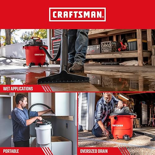 Miniatura 5 de CRAFTSMAN CMXEVBE17596 - Aspiradora de tienda en húmedo y seco de 20 galones, 6.5 pico HP con filtro, bolsa para polvo, manguera, accesorios y