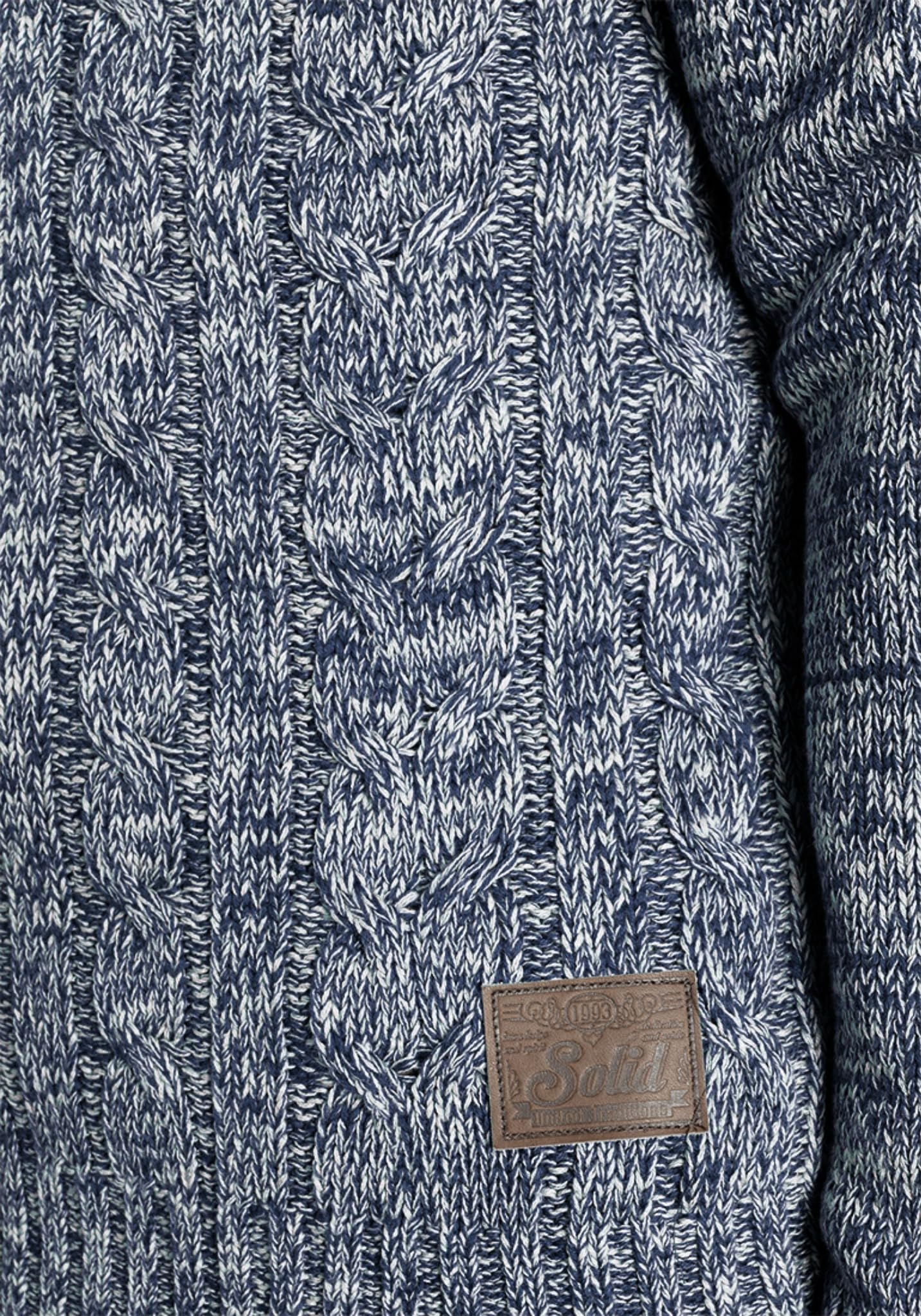 !Solid SDPankraz Herren Strickpullover Troyer Grobstrick Pullover mit Zopfstrickmuster Reißverschluss 100% Baumwolle Regular fit