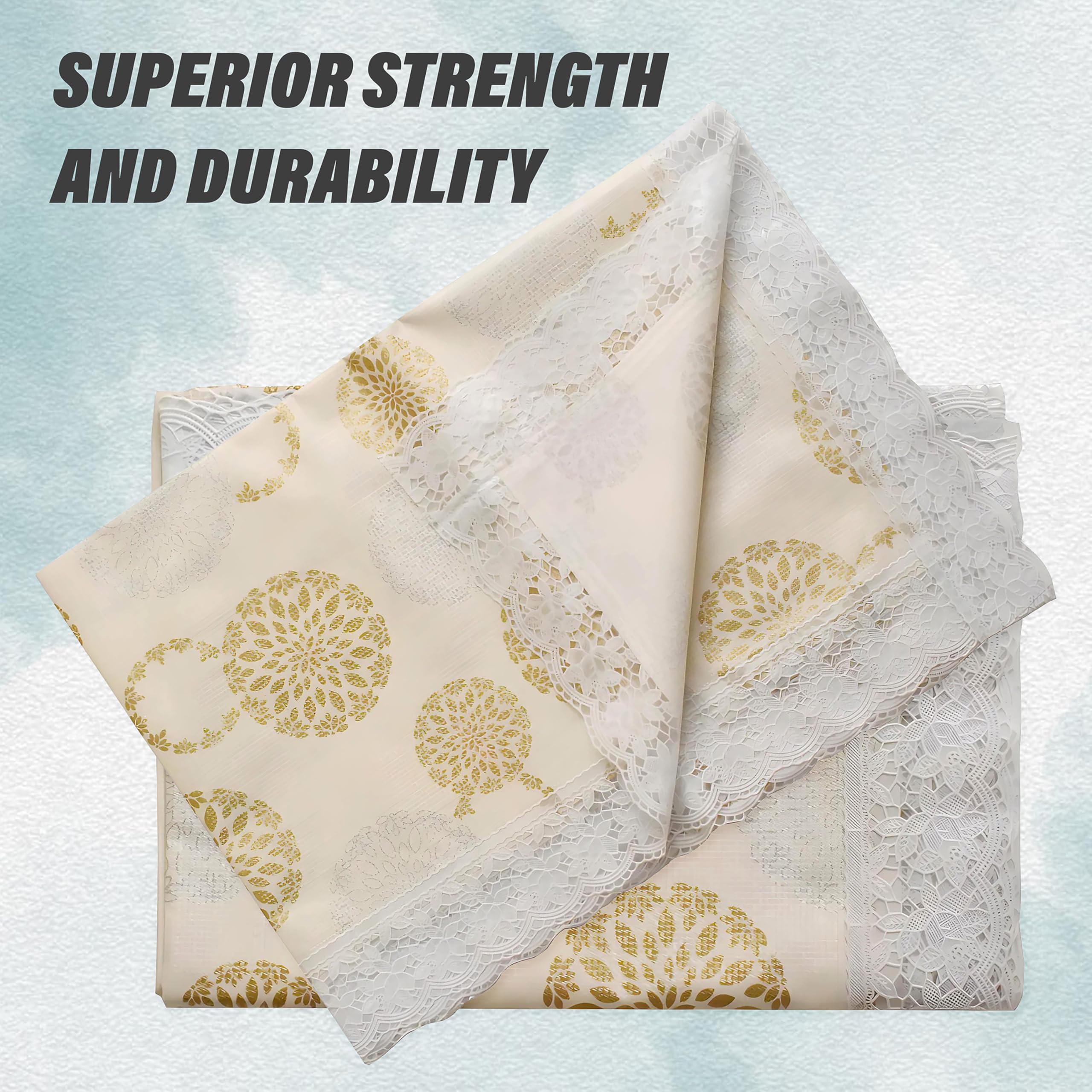 Kuber Industries Rangoli Printed PVC 6 Seater Dinning Table Cover 60"x90" (Cream),Polyvinyl Chloride (PVC),Square,Pack of 1 4