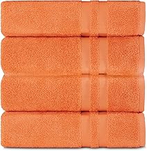 Bath Towel Set of 4 for Body, 100% Turkish Cotton Orange Large Towels for Bathroom, Thick & Fluffy, High Absorbent Cotton Bath Towels, Quick Dry, 27 x 54 inch, 630 GSM