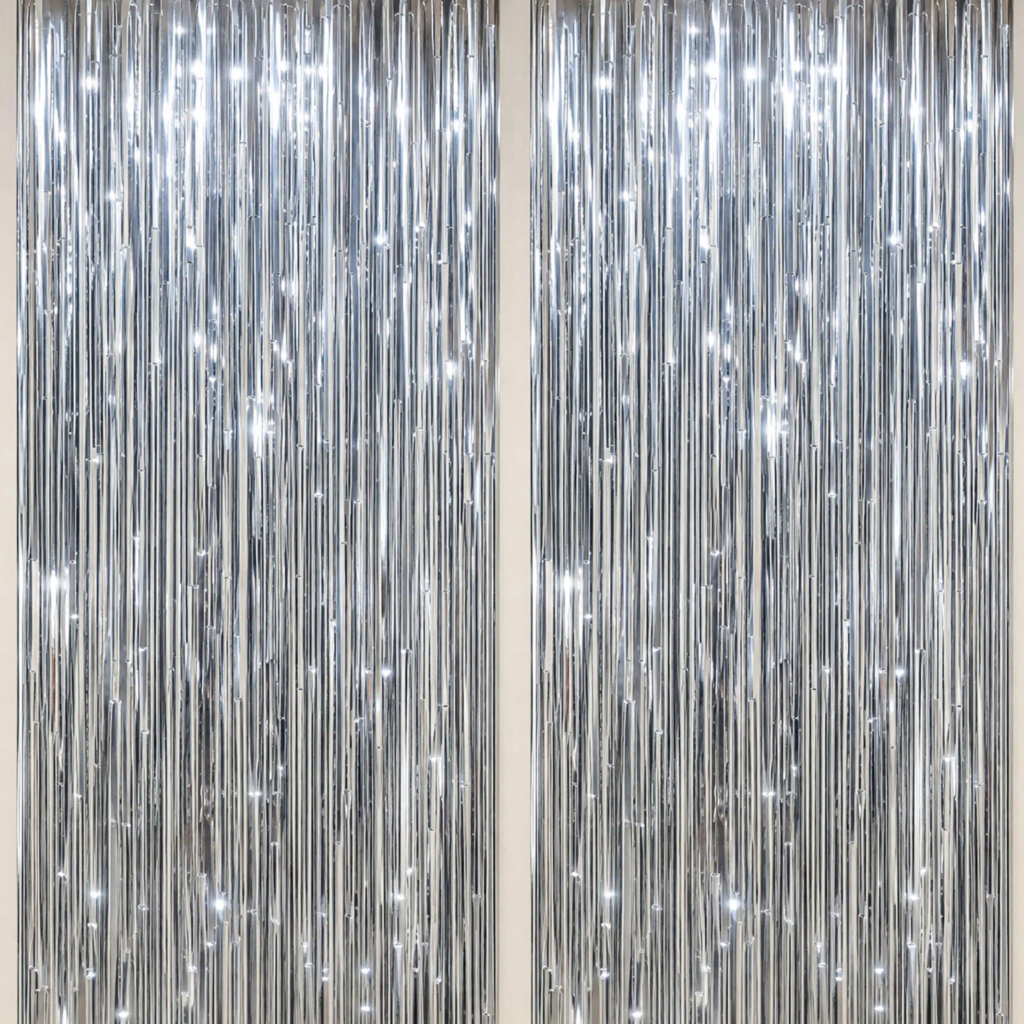 DECOCKRAT 2 Pack Foil Fringe Backdrop - Silver Shiny Tinsel Curtains for Party Decoration/Photo Booth Props - 3.3x6.6 FT Metallic Foil Backdrop for Birthday, Wedding, Graduation, Christmas.
