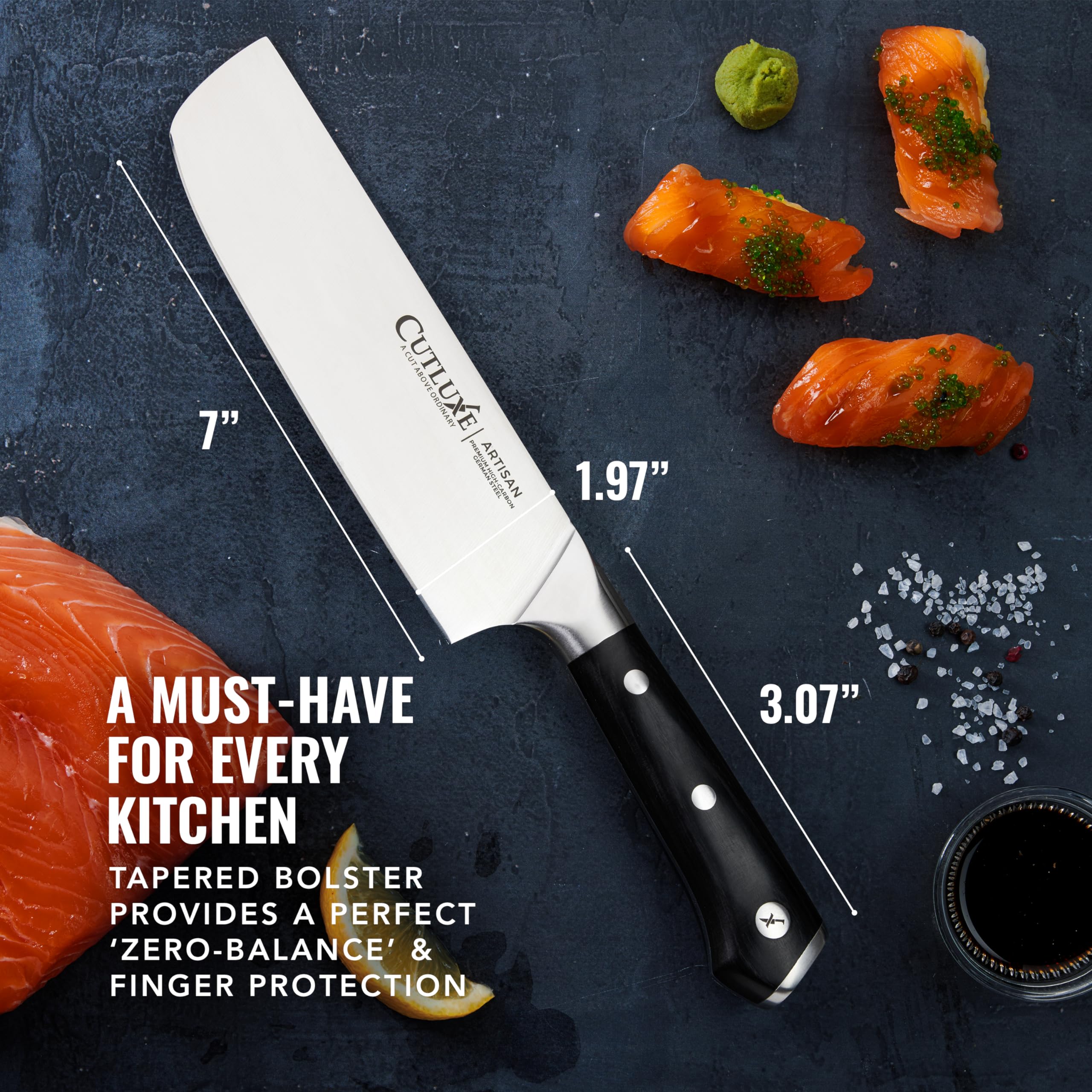 Cutluxe Cuchillo Nakiri – Cuchillo Japones de 18 cm, Cuchillos Cocina Profesional para Picar, Cortar en Cubos y Rebanar – Afilado como una Cuchilla de Afeitar y Espiga Completa – Serie Artisan