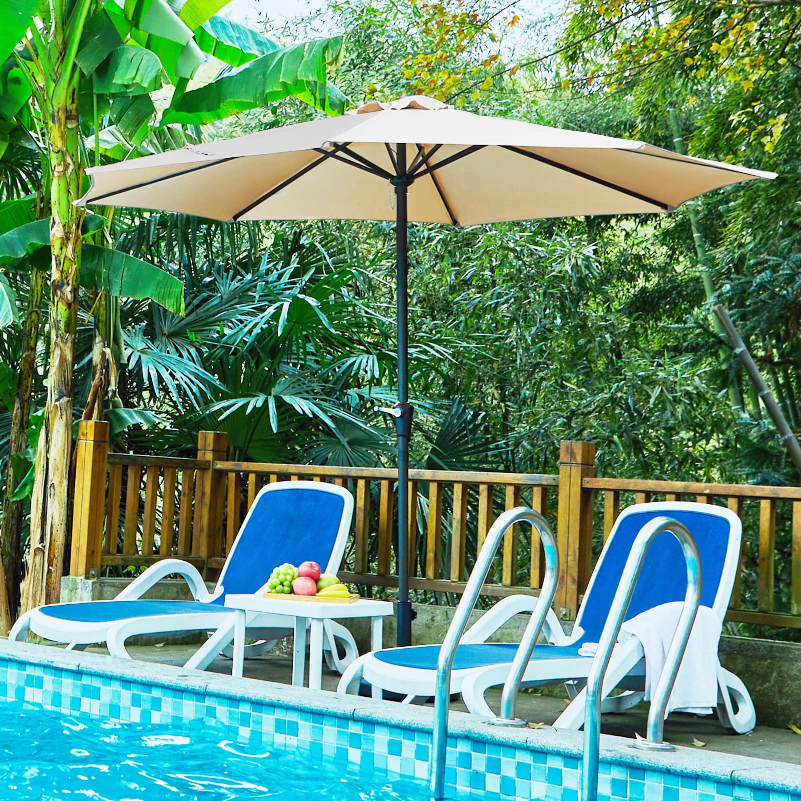 ROWHY 11ft Patio Umbrella Outdoor Table Umbrella Patio Market Large Umbrella with Ventilation and 8 Sturdy Ribs for Garden, Lawn, Deck, Backyard & Pool, Beige