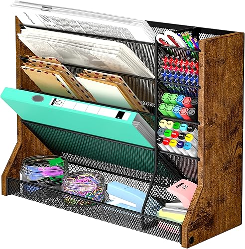 Miniatura 10 de Organizador de archivos montado en la pared, organizador de escritorio de metal ajustable y duradero de 4 niveles, soporte para archivos colgante