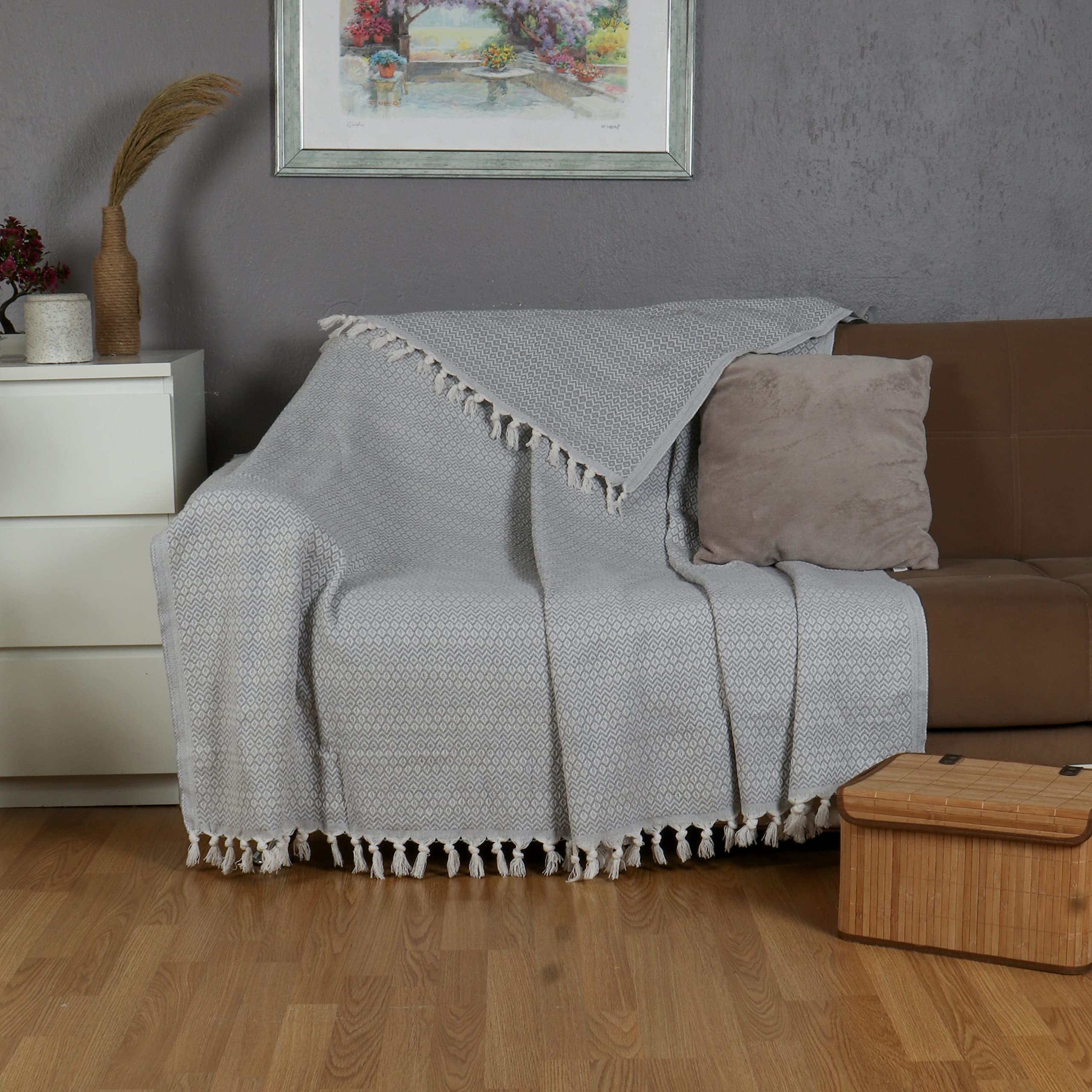 Tuiste Copriletto Cotone una Singolo Grigio Chiaro Perla, Trapuntino, Trapunta, Per Primavera, Estate, Autunno e Inverno, Telo Arredo Copridivano Multiuso Copritutto, Coperta Leggera Piquet