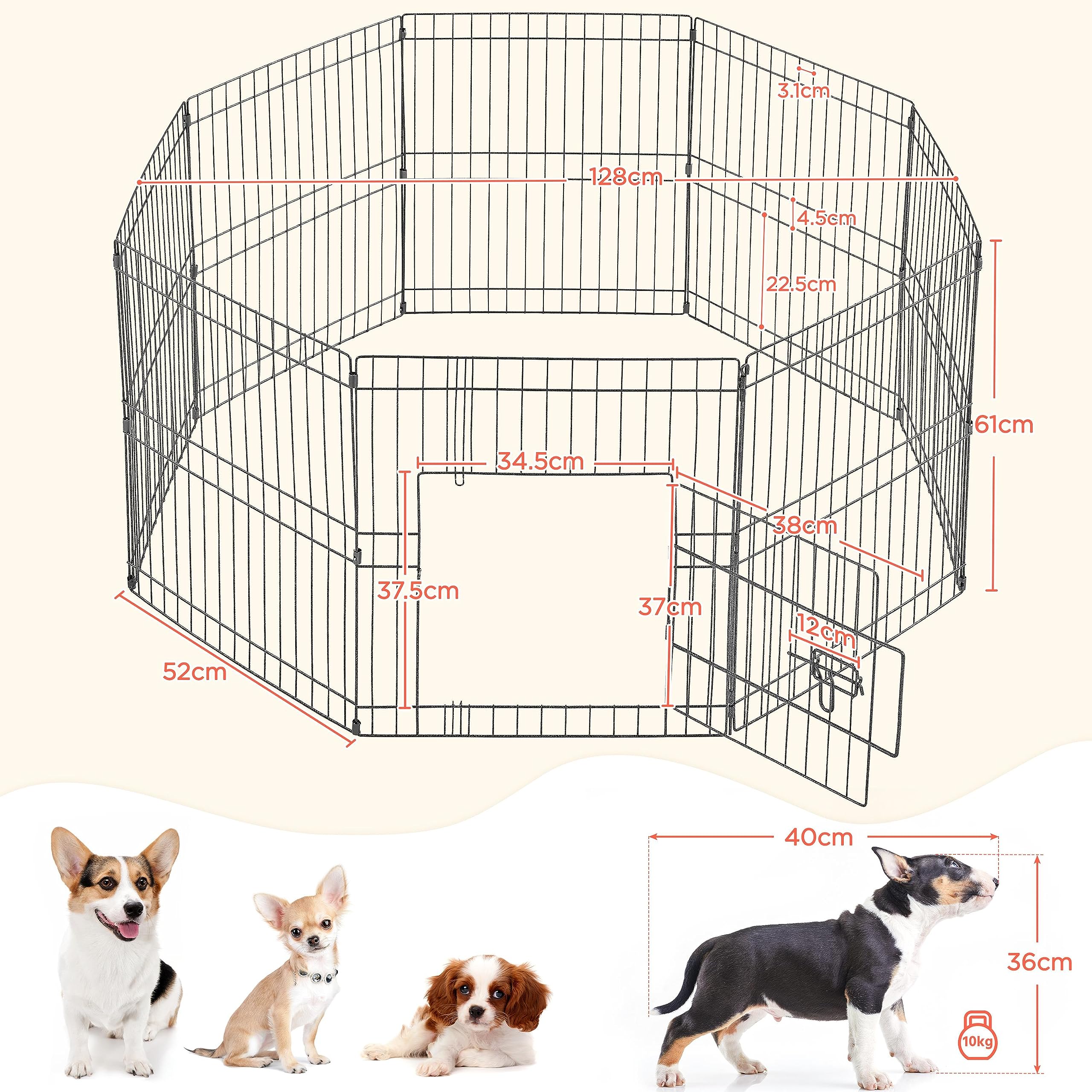 Yaheetech Recinto per Cani 8 pz 52 x 61 cm Conigli Cuccioli Animali Domestici da Interno Esterno Giardino in Ferro Recinzione