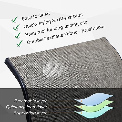 Miniatura 9 de Juego de 2 sillas de comedor al aire libre, sillas de patio con respaldo alto con soporte de textileno de secado rápido, 350 libras para todo tipo