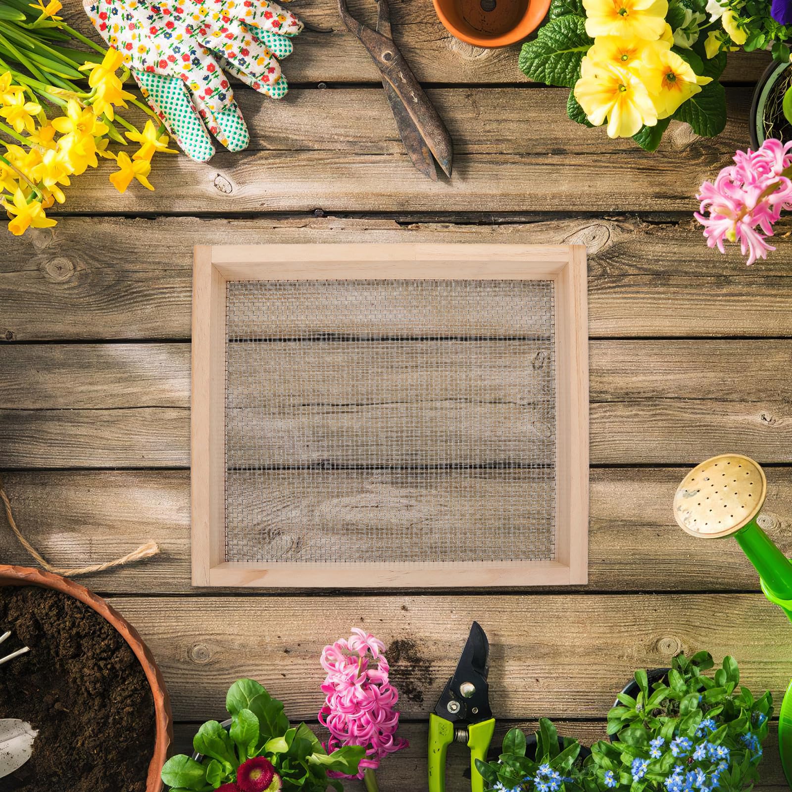 Toddmomy Setaccio da Giardino - 38x38 cm, setaccio Multiuso per terriccio, Manuale, con Maglia da 6 mm x 6 mm, Ideale per Compost, Sassi, Terra, Foglie e terriccio per vasi.
