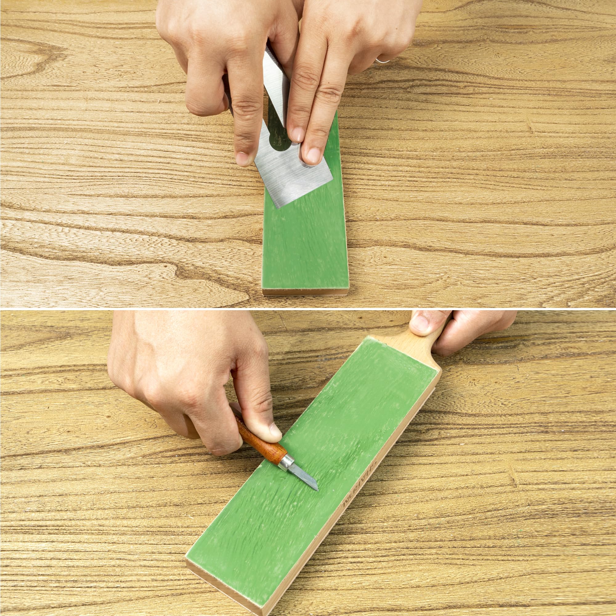 SHARPAL 205H Kit de gamuza de cuero de doble cara (330 x 60 mm) con 53g de pasta de pulir y guía de ángulos, bloque de gamuza para afilar y pulir cuchillos, Afilador de cuchillos profesional