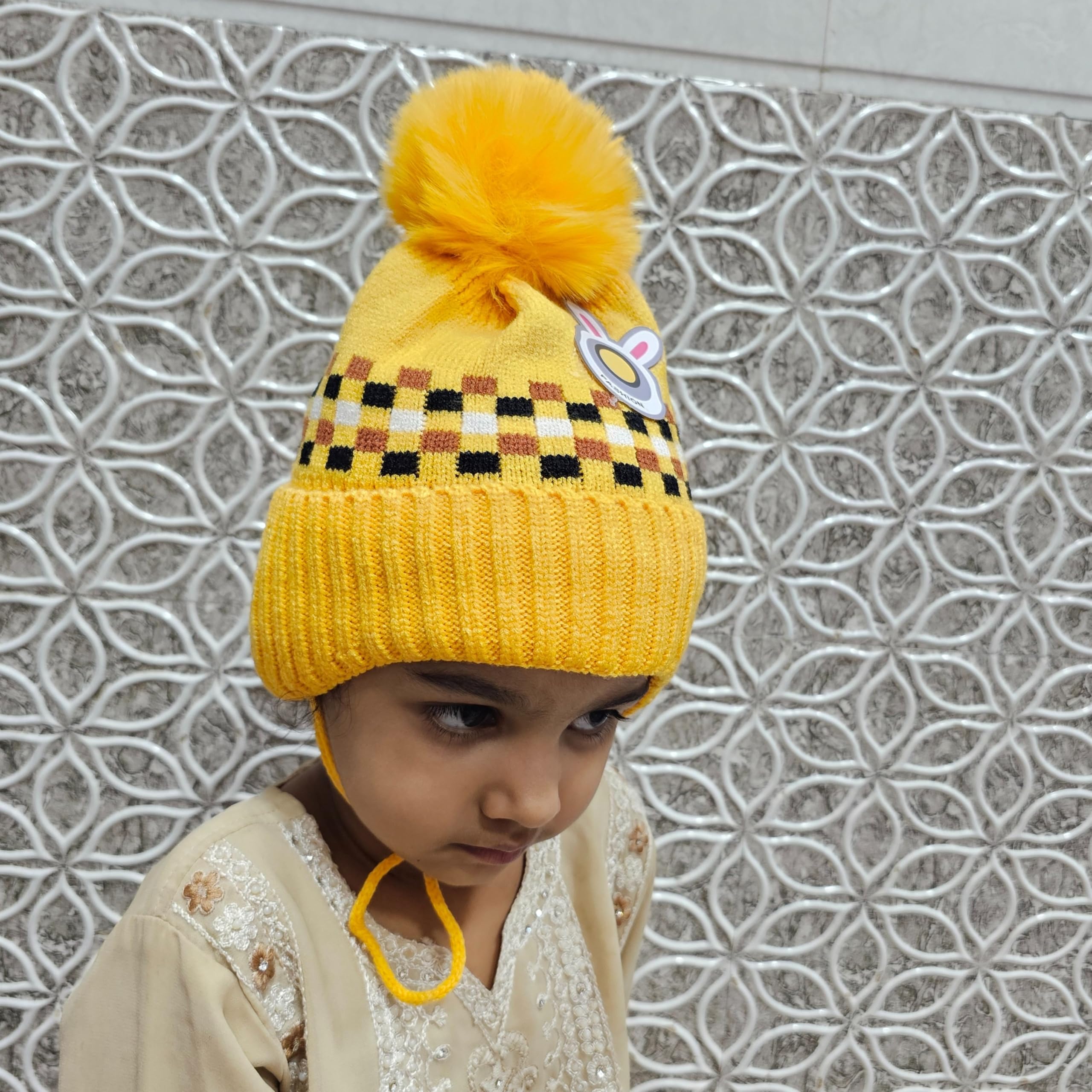 Tomorrow Winter, Cozy Knit Toddlers, Winter 2-7 Years, Warm Beanie for Kids, Pom-Pom Beanie, Beanie Hat with Ear Flaps (in, Age, 2 Years, 7 Years) Yellow 2