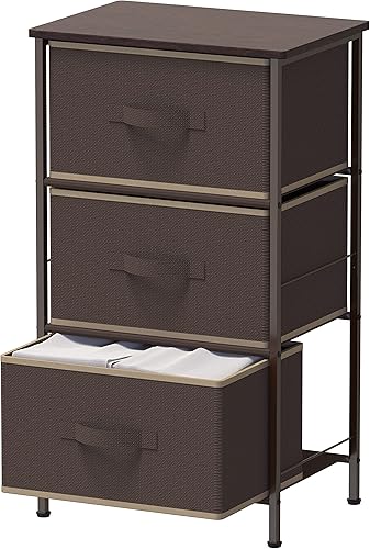 Simple Houseware - Cómoda con 3 cajones y mesita de noche con tapa de madera, color café Marrón,Beige,Gris