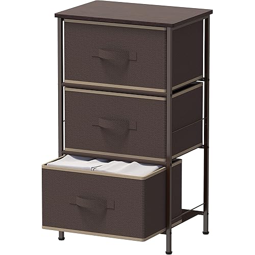Simple Houseware 3 Drawer Nightstand Dresser with Wood Top, Brown