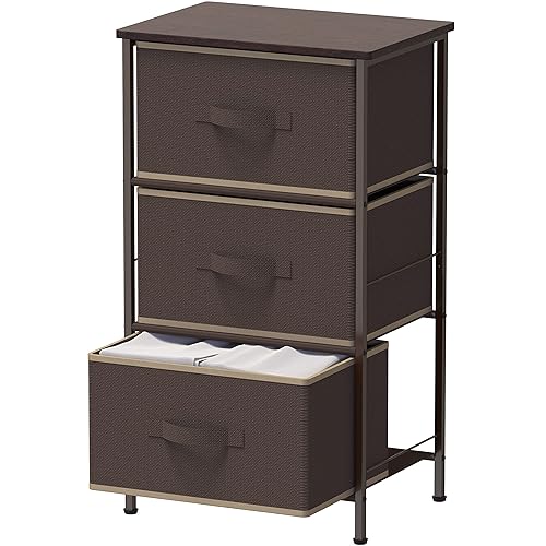 3 Drawer Nightstand Dresser with Wood Top, Brown