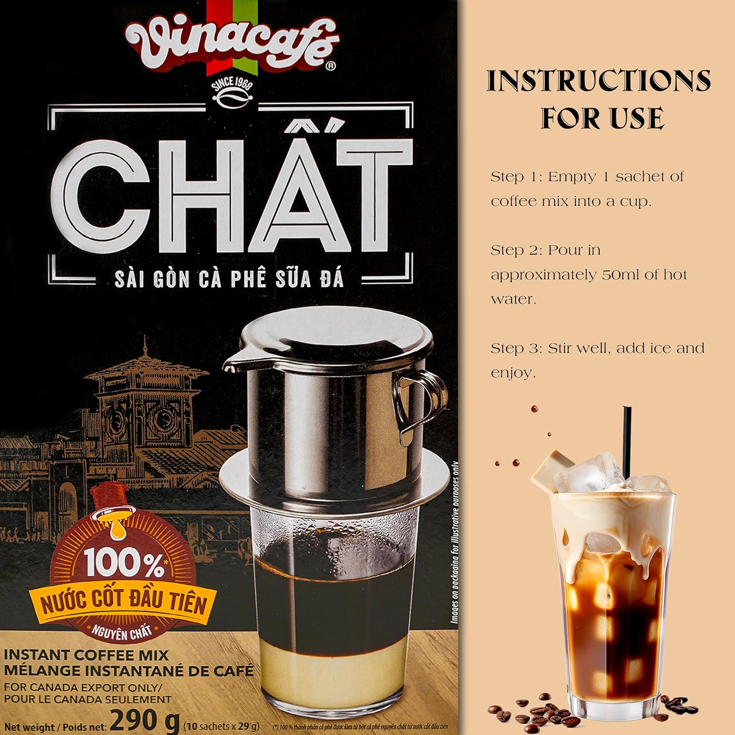 Vinacafe Chat 3 in 1 Instant Coffee 29gr x 30 sachets - made from Vietnam