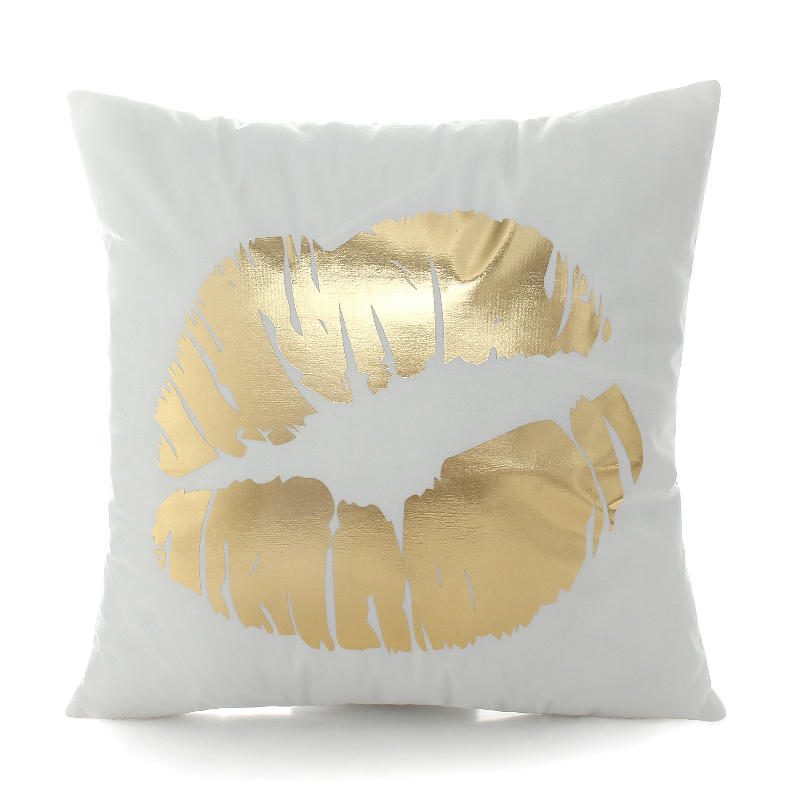 Sofa Cushion Covers Flannel Bronzing Soft Couch Pillow Covers Golden Lip White Throw Pillow Covers 45x45cm 18x18 Inch