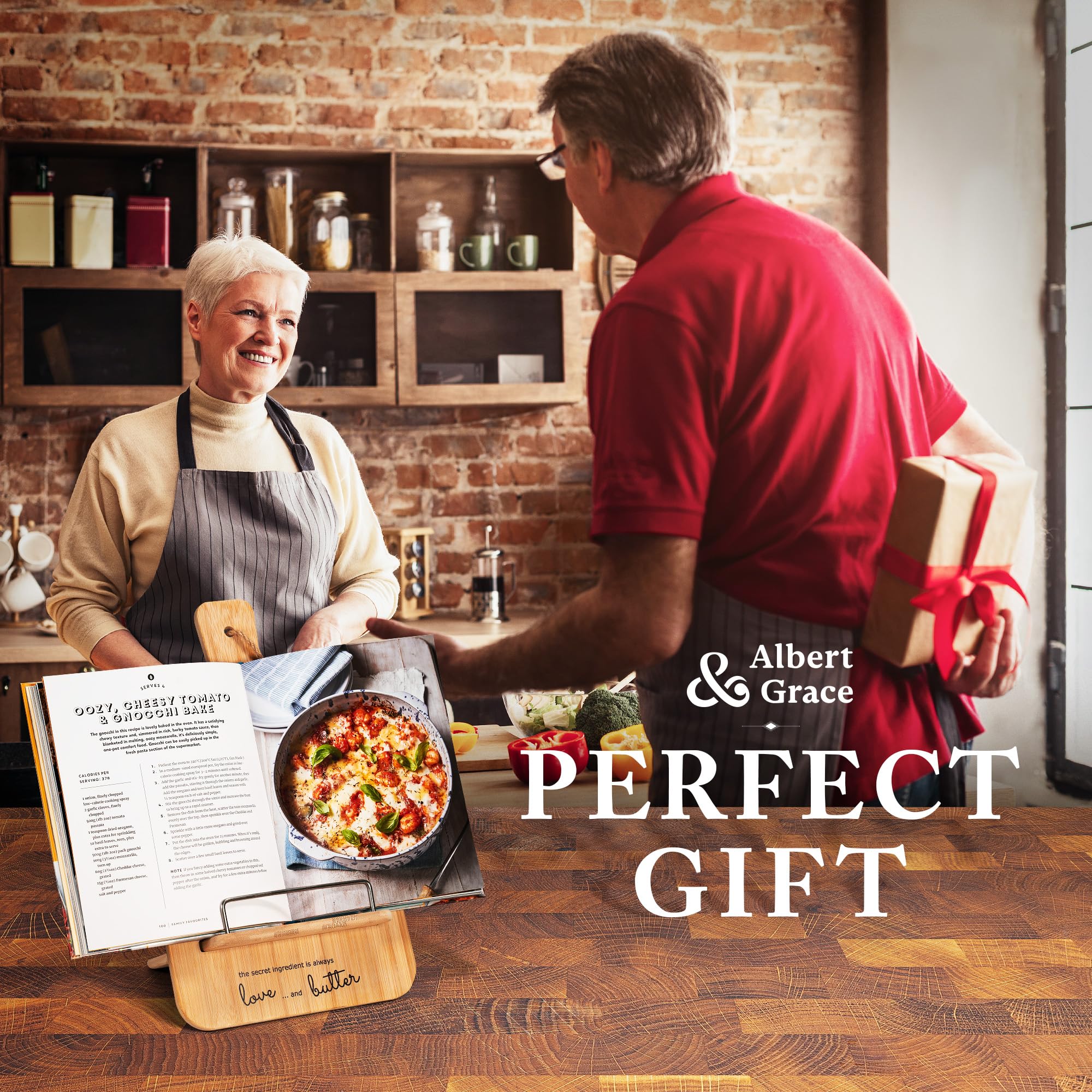 Albert&Grace Adjustable Bamboo Cookbook Stand with Conversion Chart - Recipe Book Holder for Kitchen Counter, Large Wooden Stand for Cookbooks, Tablets, & iPads - Image 7