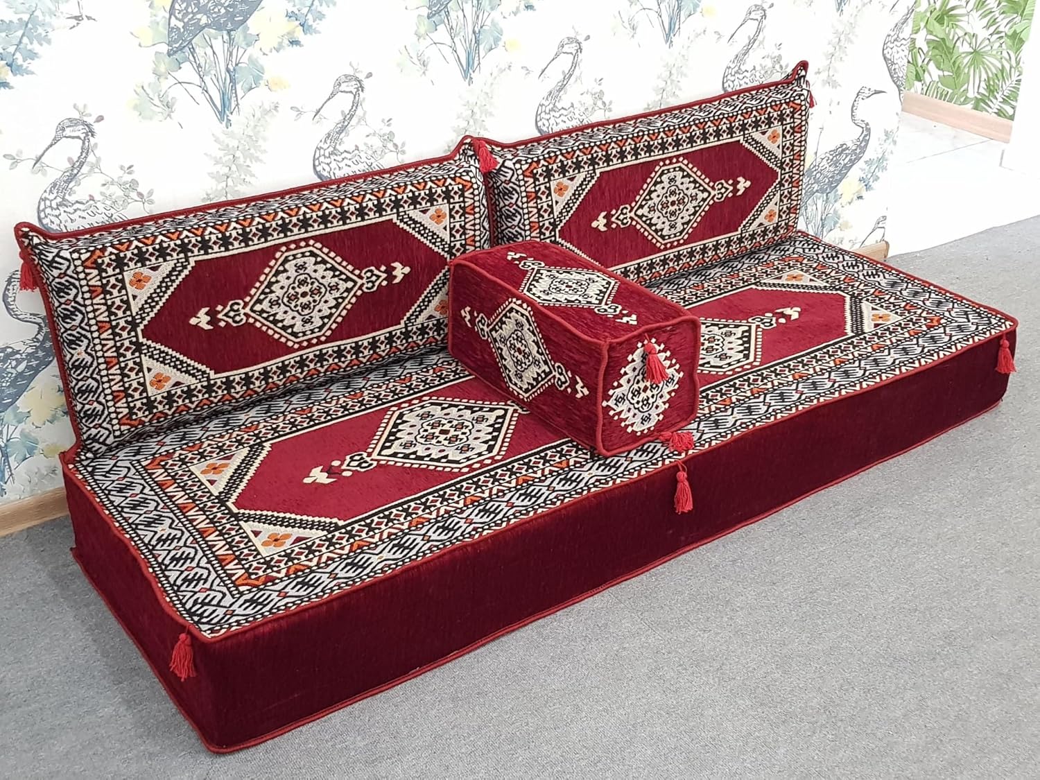 Floor Sofa - Foam Filled 8" Inches Thick Floor Cushion & Pillow - Floor Seating Sofa,for Home, Apartment, Dorm, Bonus Room, Compact Spaces w/Chaise Lounge(RED)