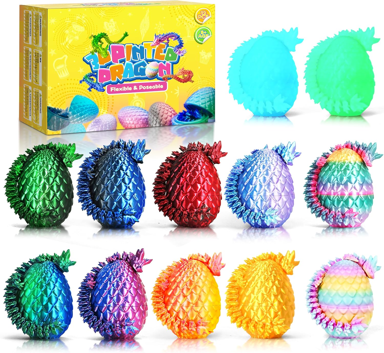 Impossmaker 12pcs 3D Printed Dragon Eggs, Crystal Dragon Toy Gifts