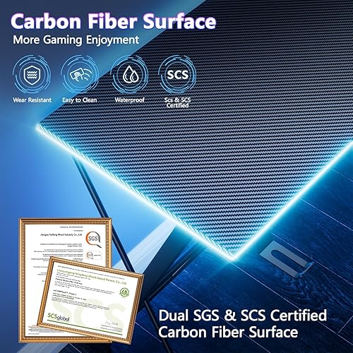 Miniatura 6 de Mr IRONSTONE Escritorio para juegos con luces LED, esquina de escritorio en forma de L con soporte para tazas y gancho para auriculares, escritorio