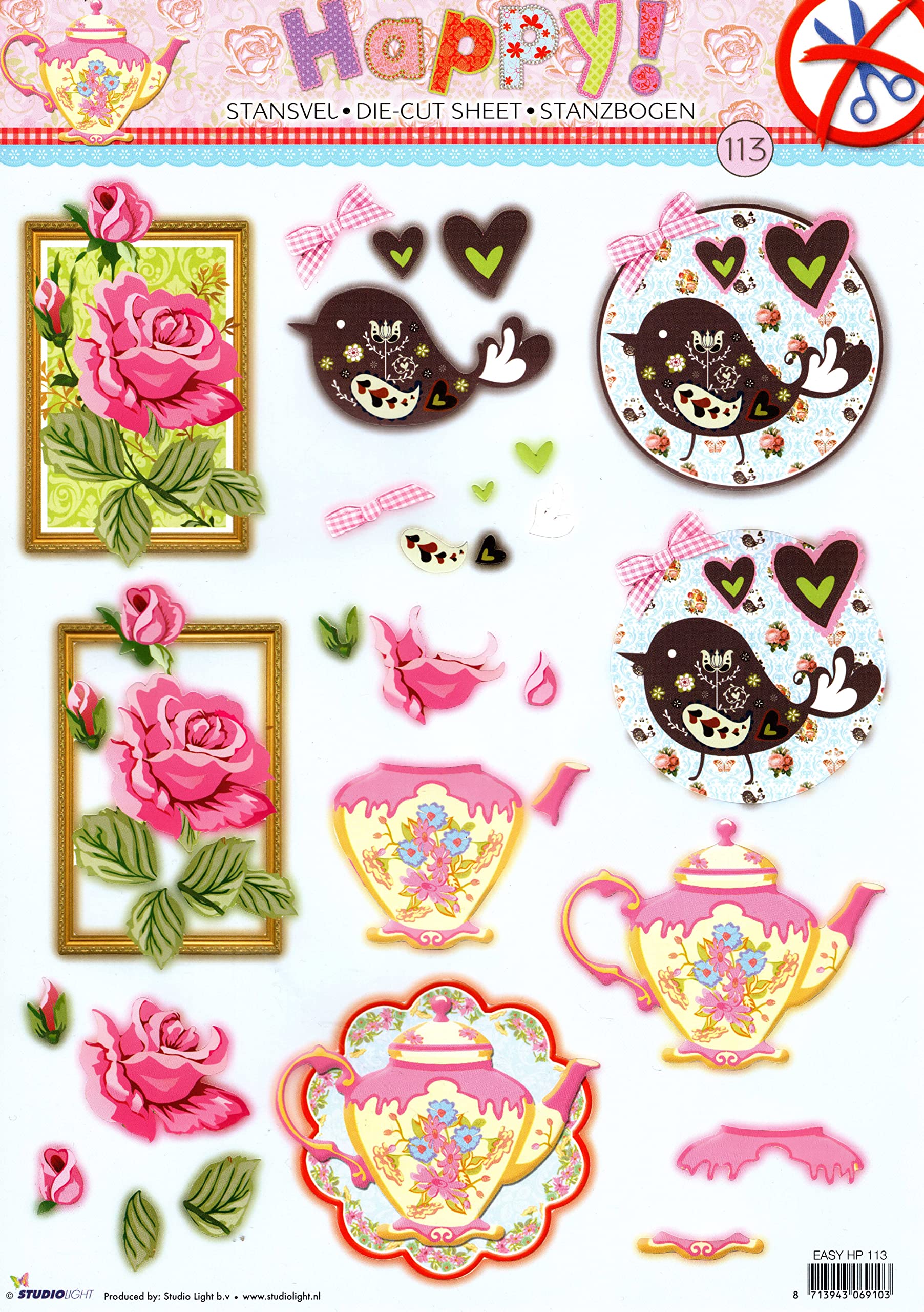 Studio Light Die Cut Découpage Sheet - Happy #113 - NO CUTTING