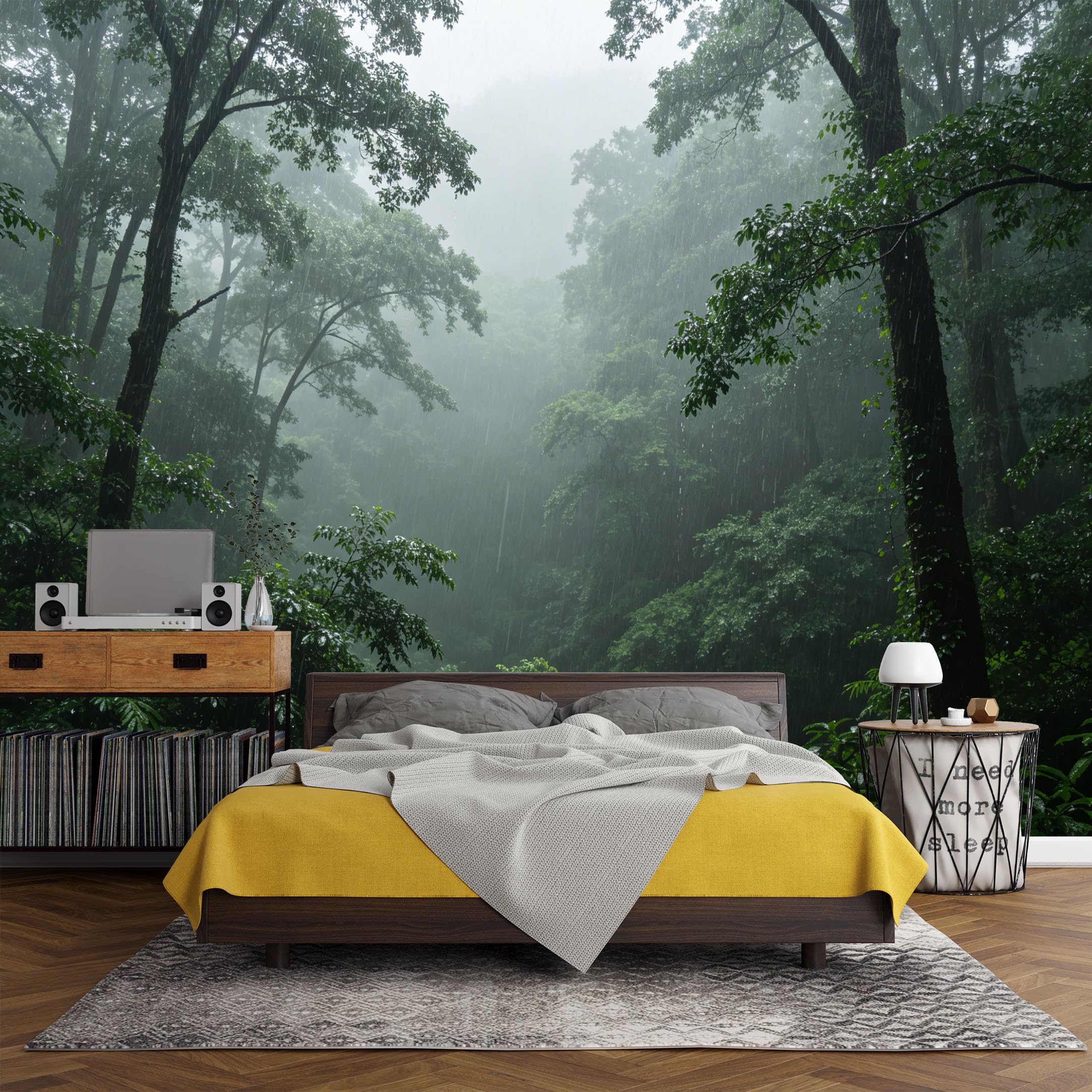 Custom Size Wall Mural， Tropical Rainforest Mist Green Canopy Jungle Landscape，SelfAdhesive Art Prints wall Fabric(No PVC) Removable Wallpaper Living Room Decor
